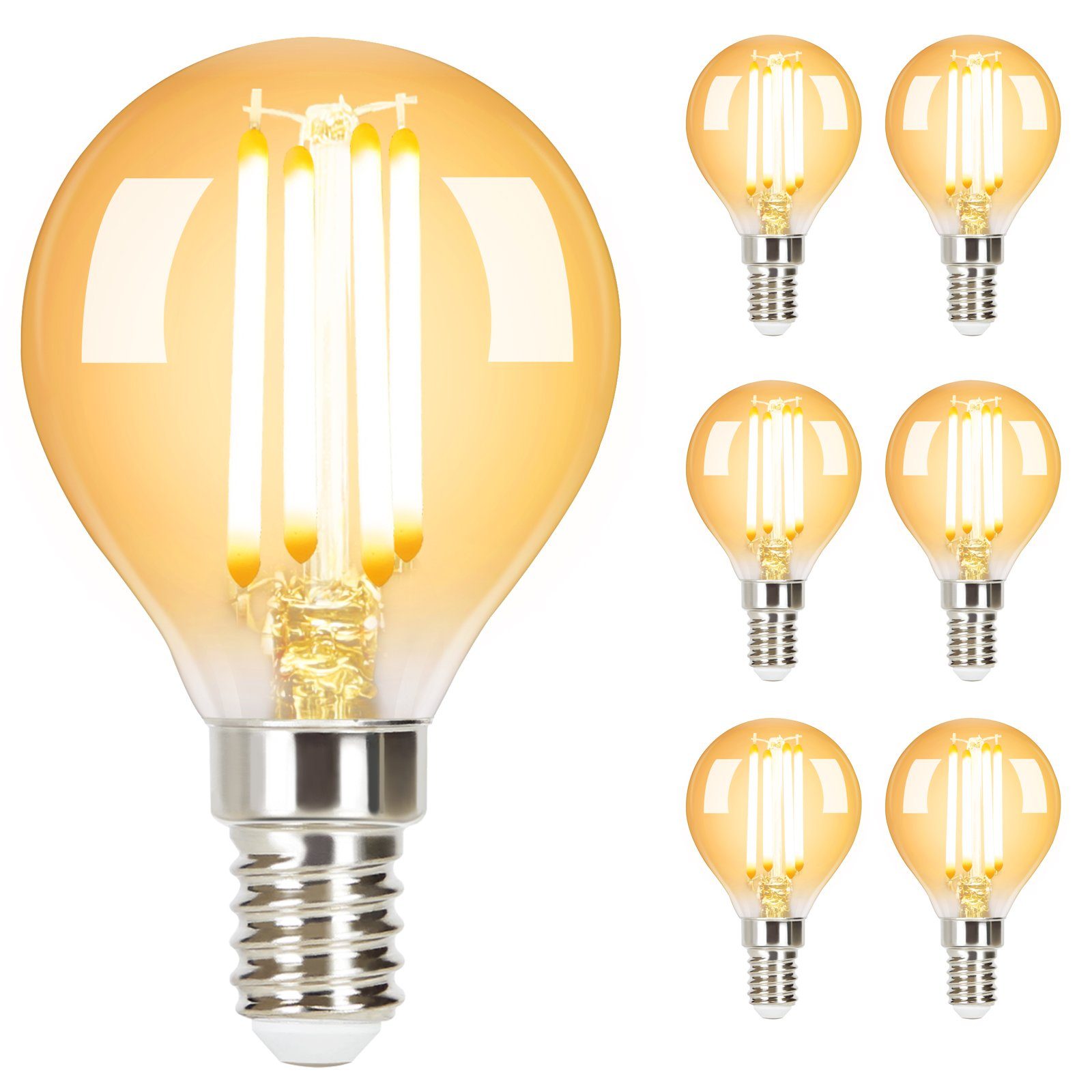 - E14//E27, Edison Glas warmweiß, Filament LED-Leuchtmittel Retro Energiesparlampe E14, 6 Glühbirne 2700K ZMH G45 Vintage Birne St., LED