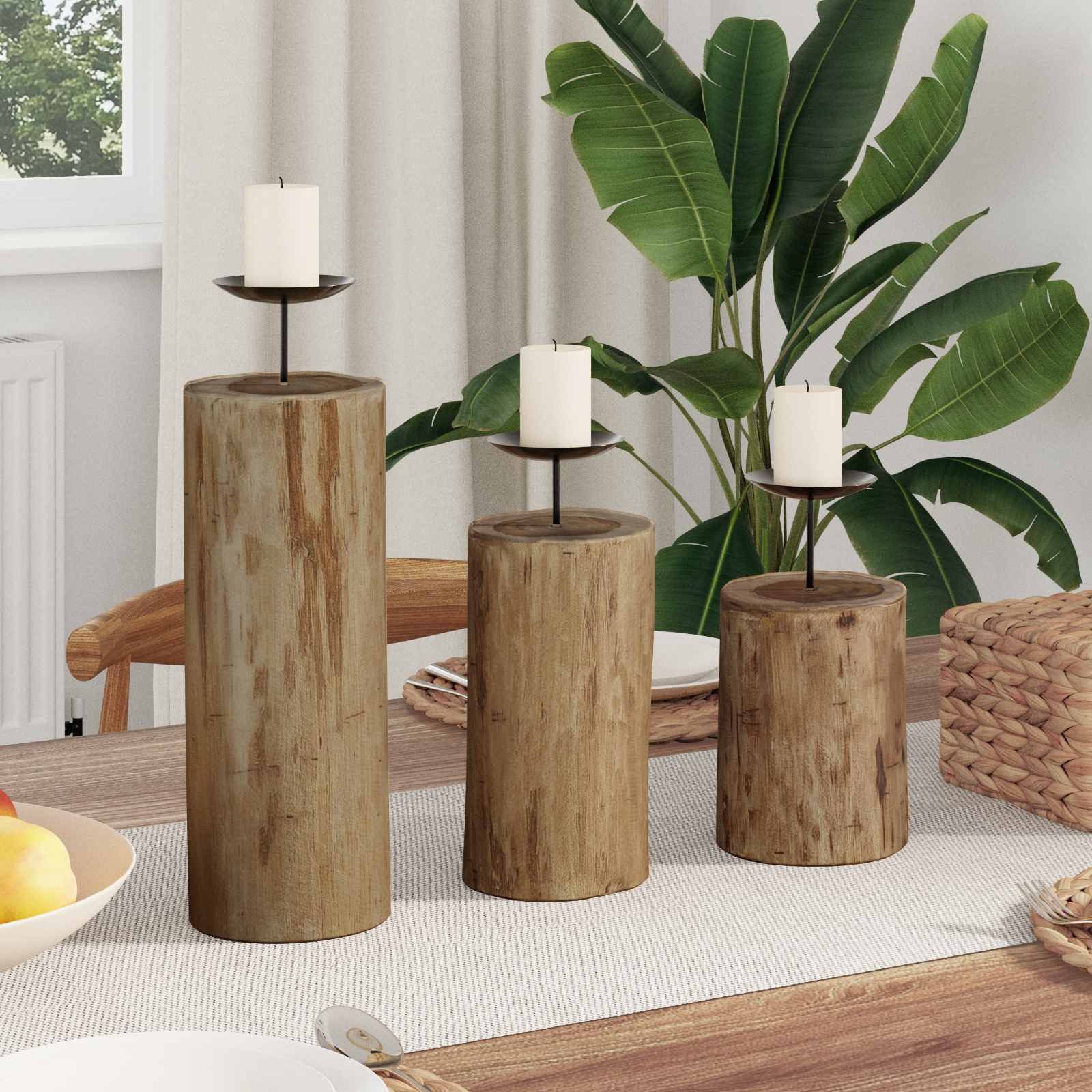 vidaXL Windlicht 12 x 12 x 29 cm Kerzenständer aus massivem Teakholz 3er Set rustikale