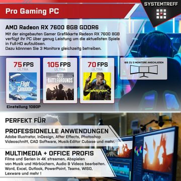 SYSTEMTREFF Gaming-PC (AMD Ryzen 5 5600, Radeon RX 7600, 16 GB RAM, 1000 GB SSD, Luftkühlung, Windows 11, WLAN)