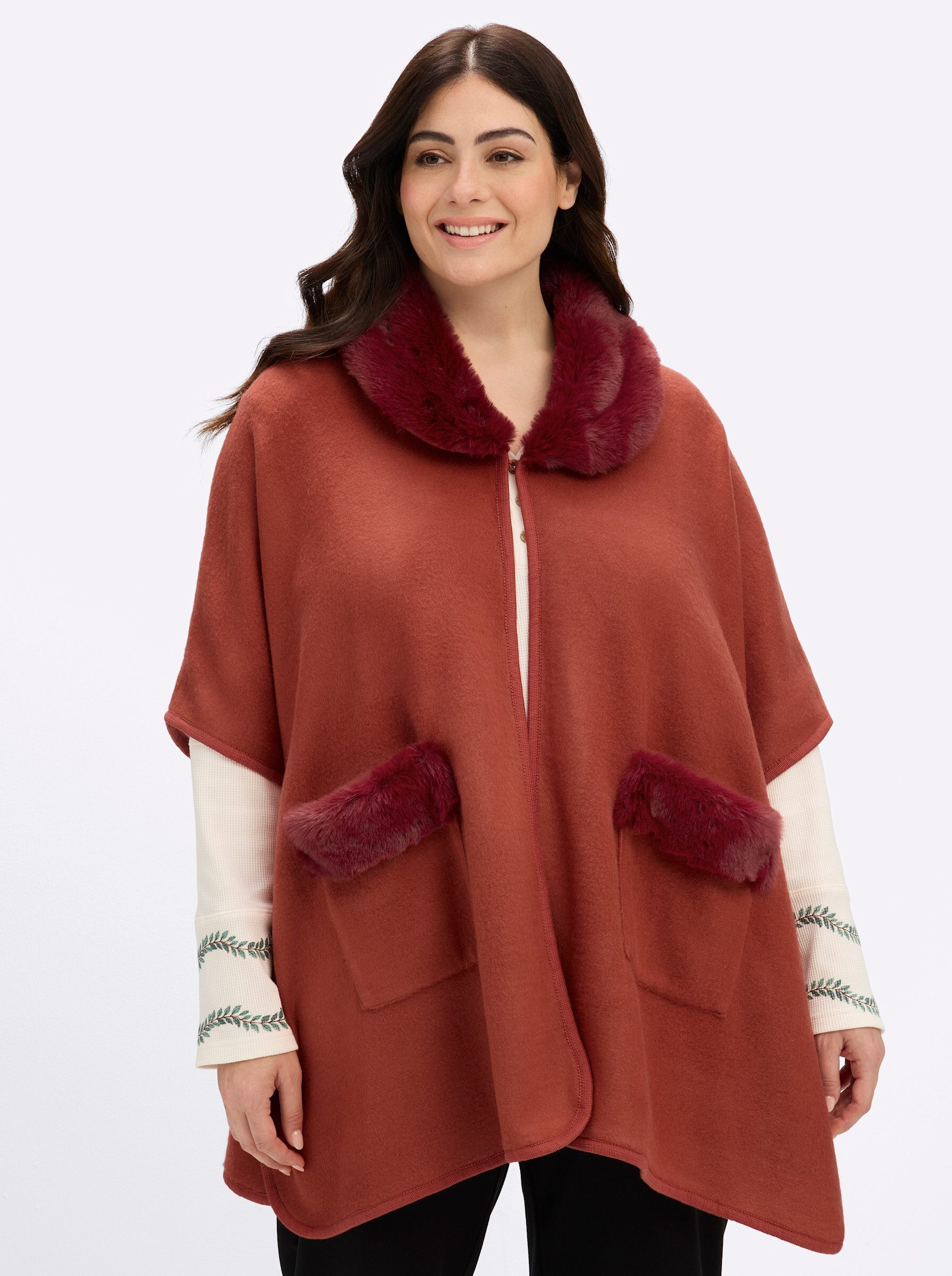 sheego by Joe Browns Strickponcho Cape Kurzarm Jacquard Länge ca. 80 cm