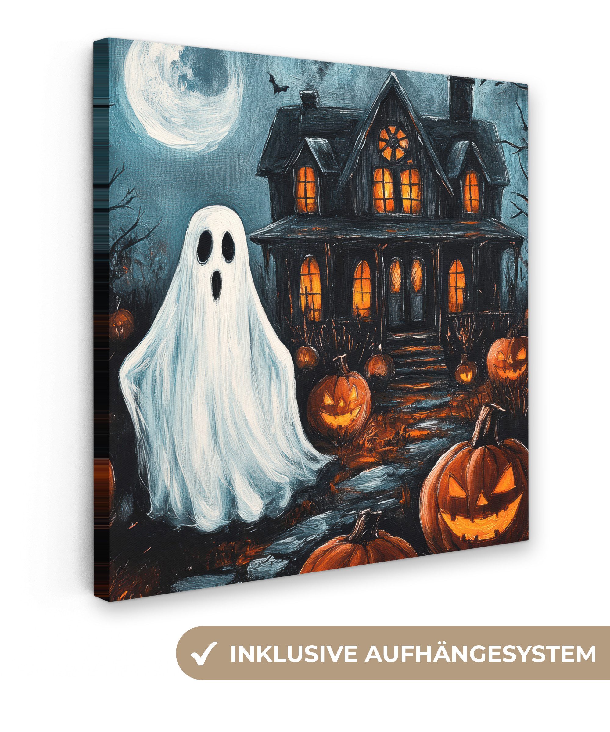 OneMillionCanvasses® Leinwandbild Halloween - Spukhaus - Kürbis - Gespenst, günstig online kaufen
