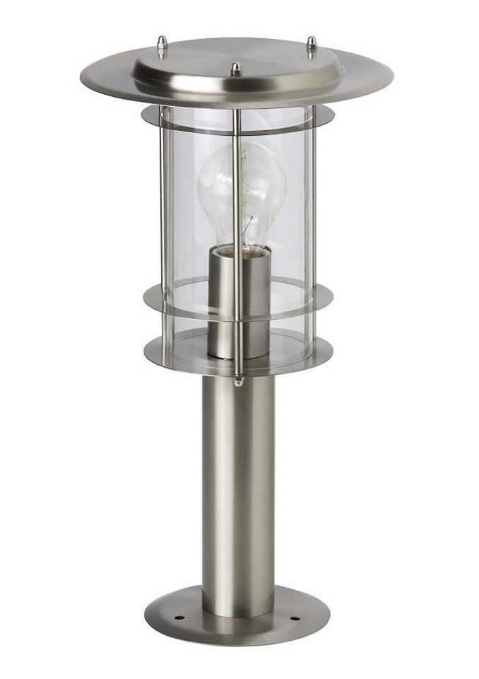 1x 40cm Außen-Stehlampe A60, 40W, Außensockelleuchte geeig E27, Lampe York, Brilliant York edelstahl