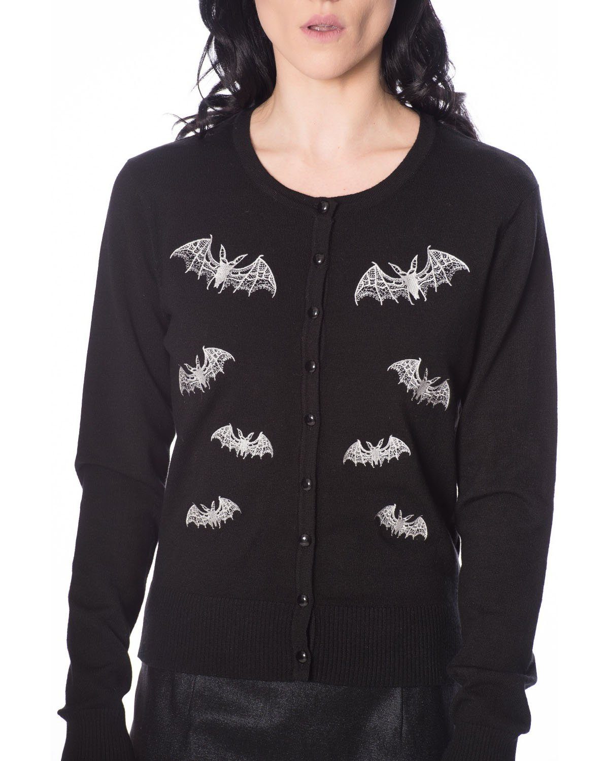 Banned Strickjacke Gothic Lace Bats Bestickte Fledermäuse Cardigan