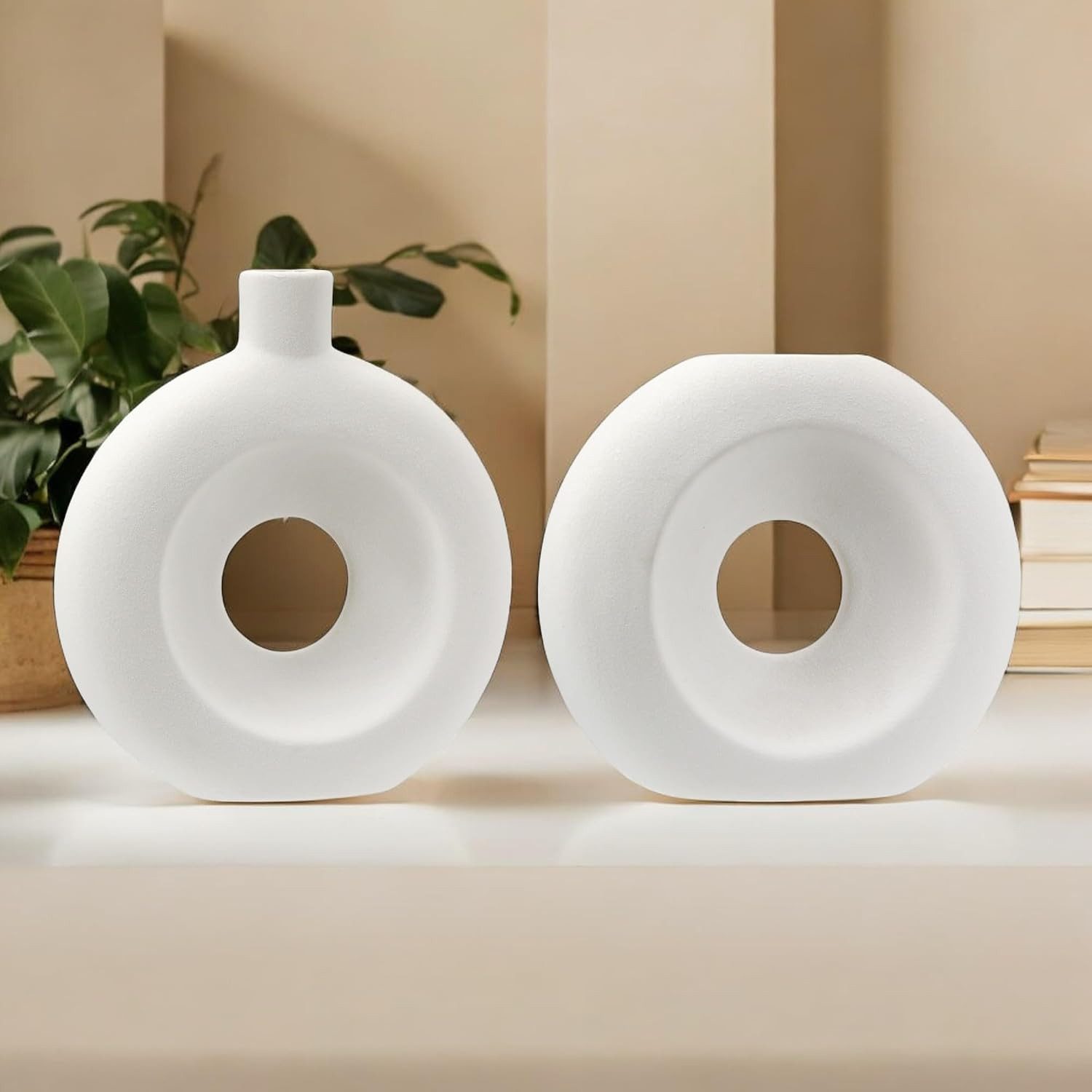 GILDE Dekovase 2er Set Lochvase in weiß - Keramik - Höhe 14/17cm - Deko fürs Haus (2er Set, 2er Set Dekovase - Blumenvase), Vasen - Blumenvasen - Tulpenvase - T – Bild 2 von 5