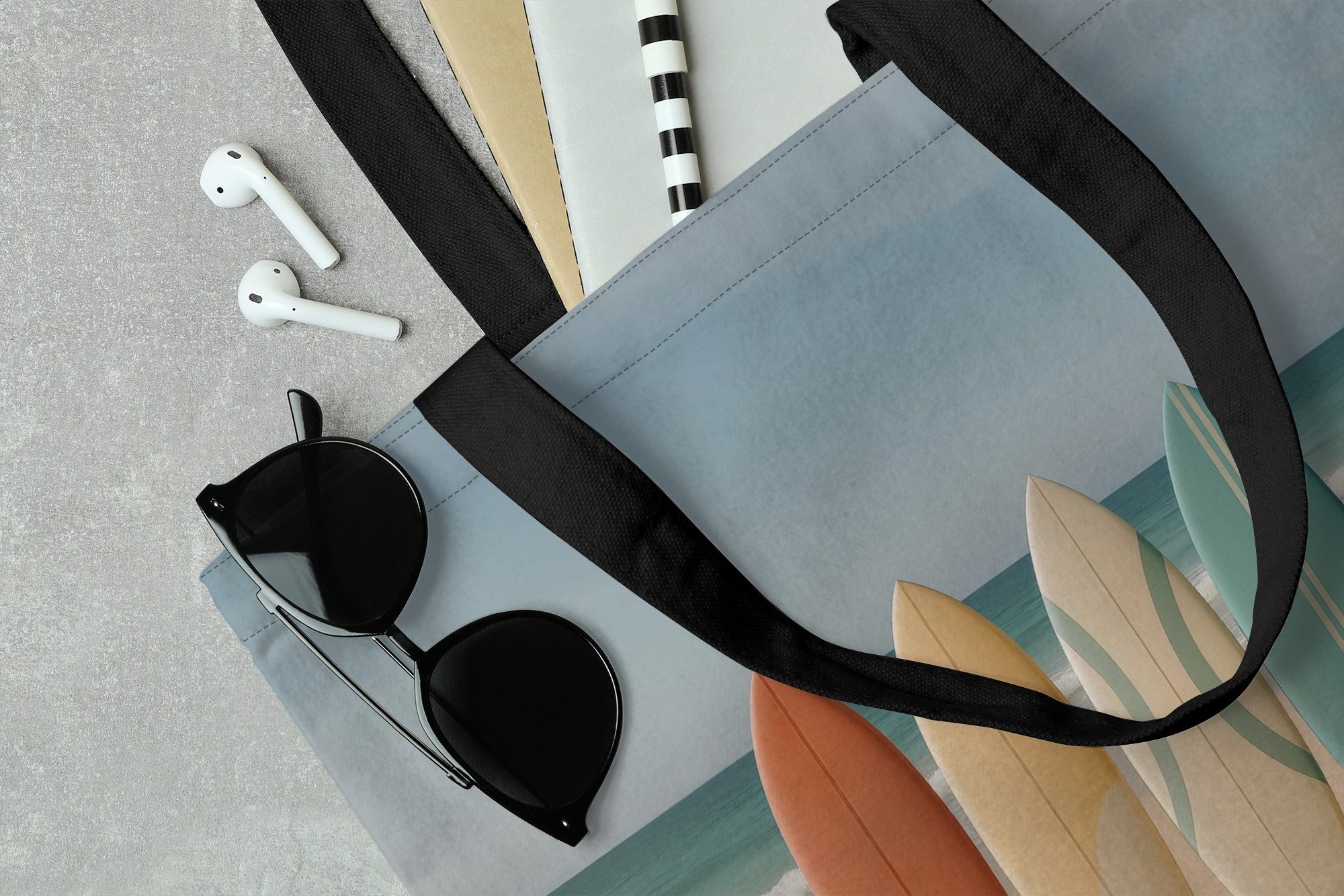 MuchoWow Shopper Strand - Surfbrett - Pastell, Handtasche, Damen und Herren, Schultertasche, Umhängetasche, Tote Bag