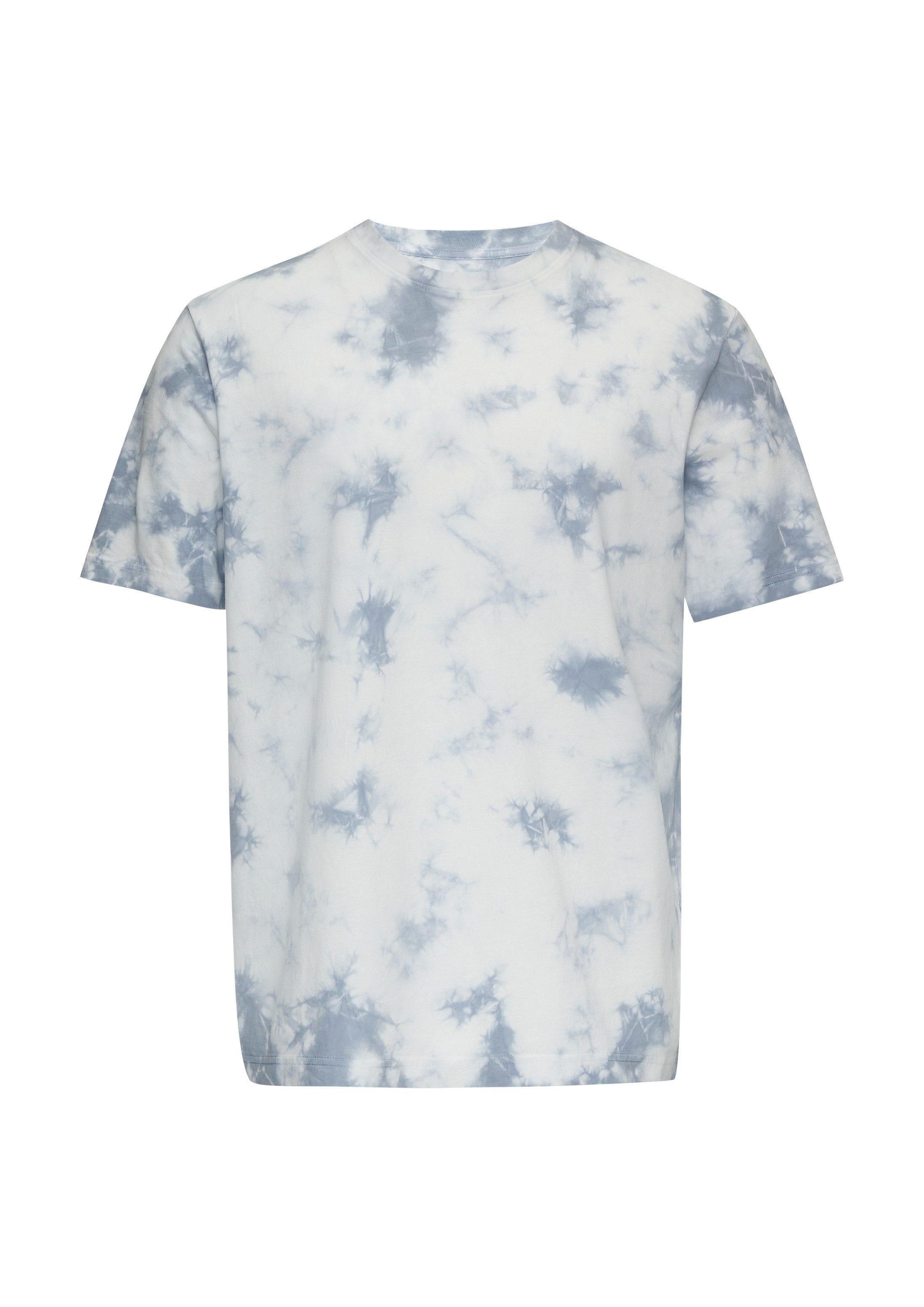 QS Kurzarmshirt T-Shirt Batikshirt aus Baumwoll-Jersey mit Rippblende