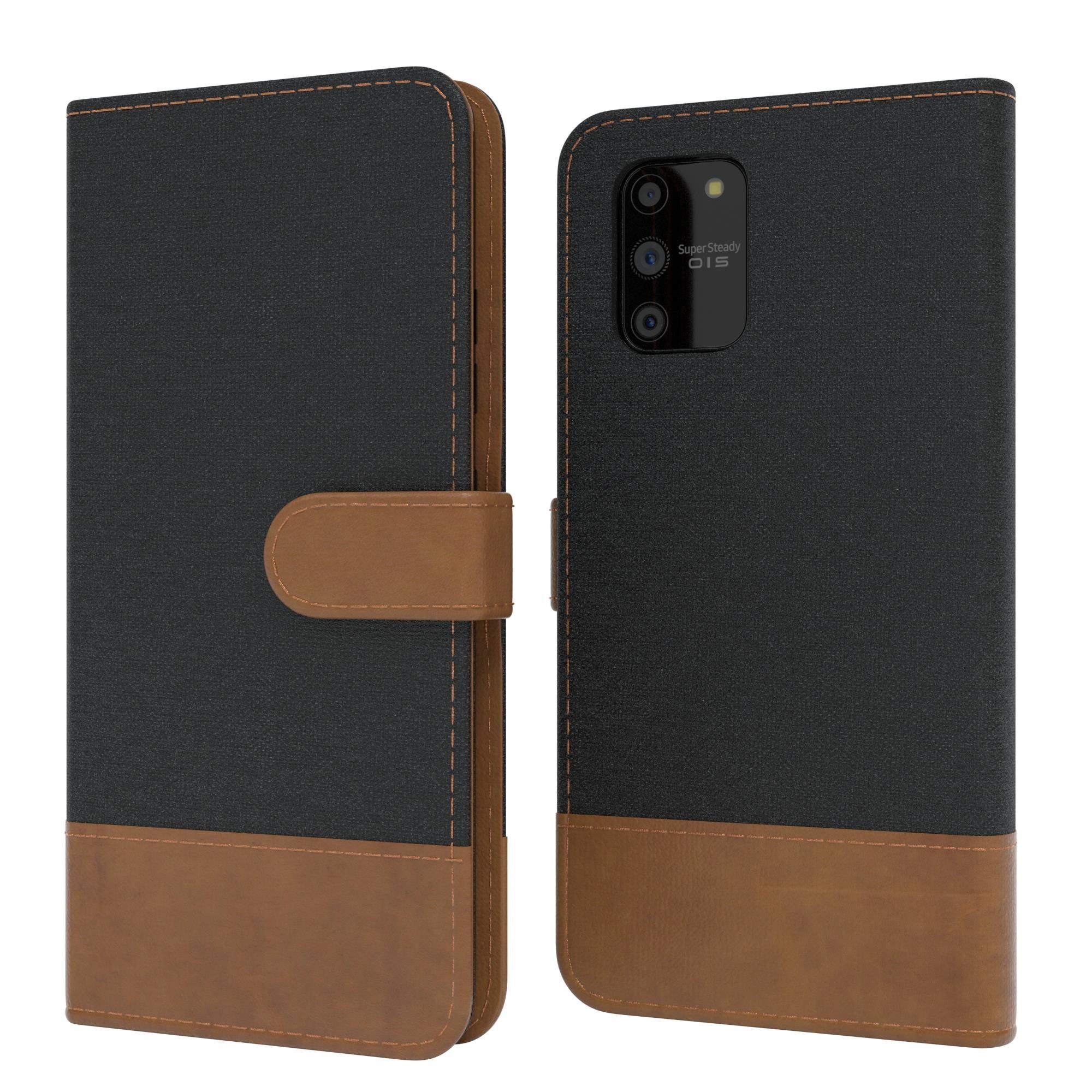 EAZY CASE Handyhülle Bookstyle Jeans für Samsung Galaxy S10 Lite 6,7 Zoll, Handytasche Jeans mit Standfunktion und Visitenkartenfach Schwarz