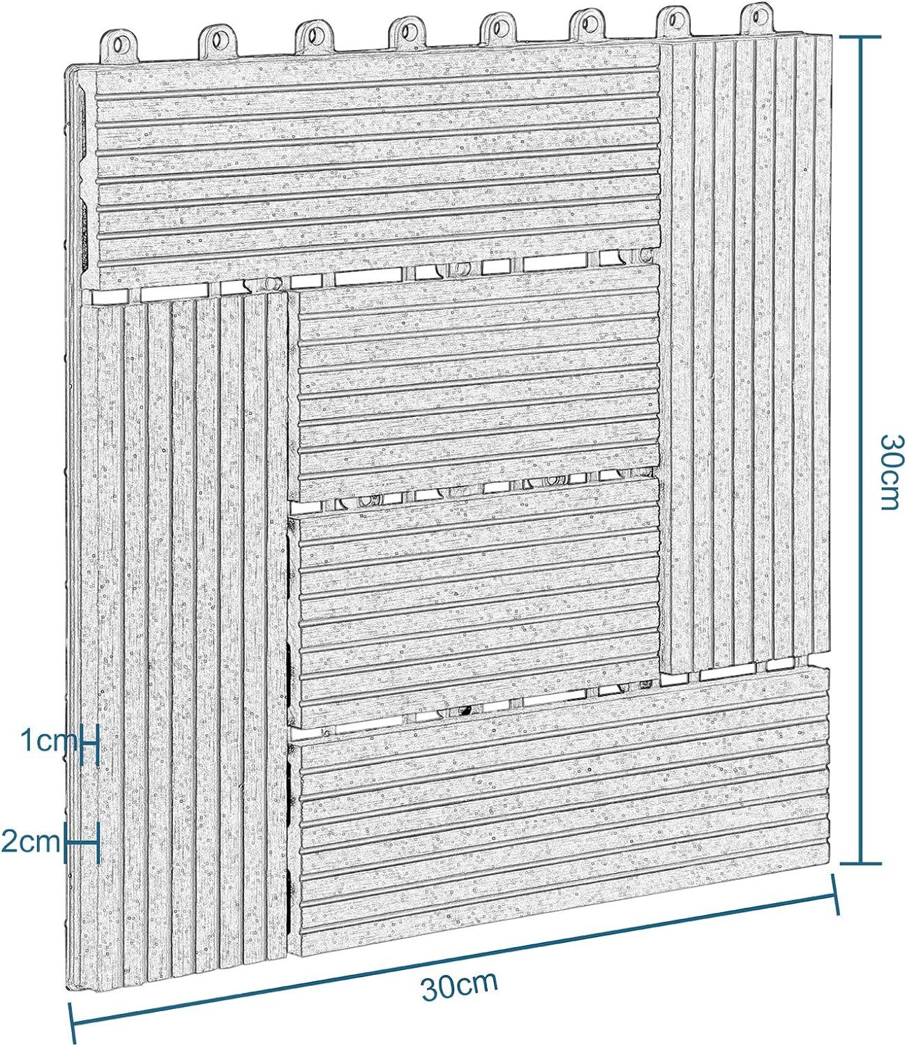 EUGAD WPC-Fliesen, 11 St., 11 Stück Terrassenfliesen Zuschneidbar, mit Stecksystem,1m²