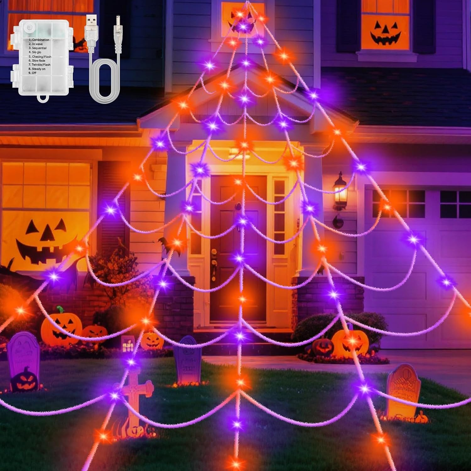 FELIXLEO LED Dekolicht Spinnennetz Halloween