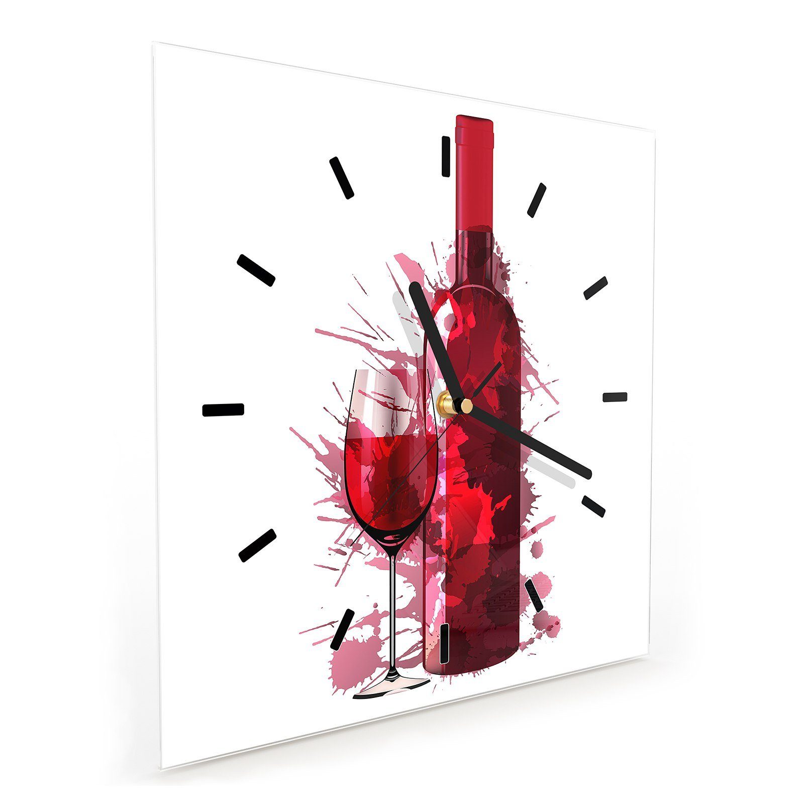 Primedeco Wanduhr Glasuhr Wanduhr Glas x Größe Flasche Wandkunst und cm 30 Motiv Wein mit 30