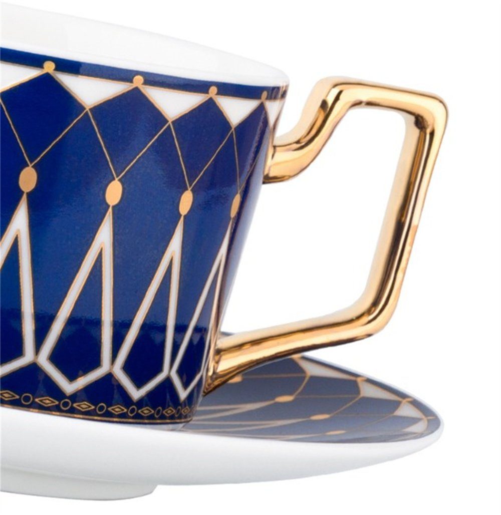 Dekorative Kaffeeservice Europäischer Keramik-Kaffeebecher, Tasse Untertasse Teetasse Untertassen & und Set Set mit (1-tlg), Löffel, Ceramic blau Teetasse