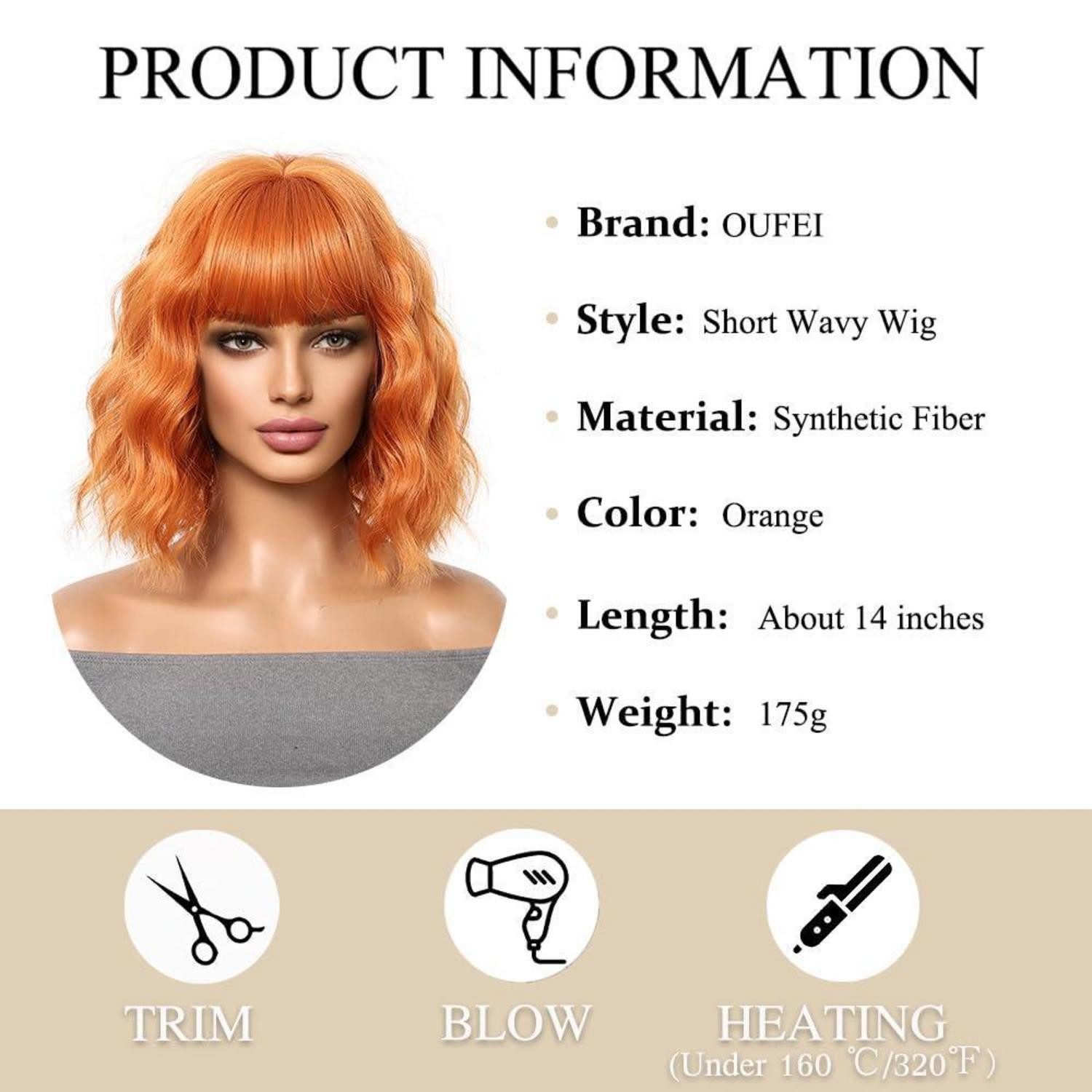 LuxusKollektion Kunsthaarperücke Orange Perücke Frauen Kurz Gewellt Synthetisches Haar Hitzebeständig
