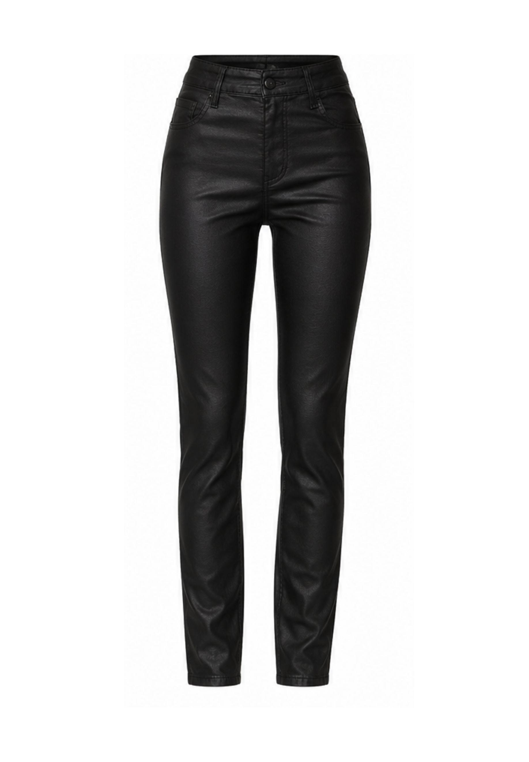 GIRL VIVI Lederimitathose — Damen Straight Leg Hose in Lederoptik mit High Waist im Clean Look