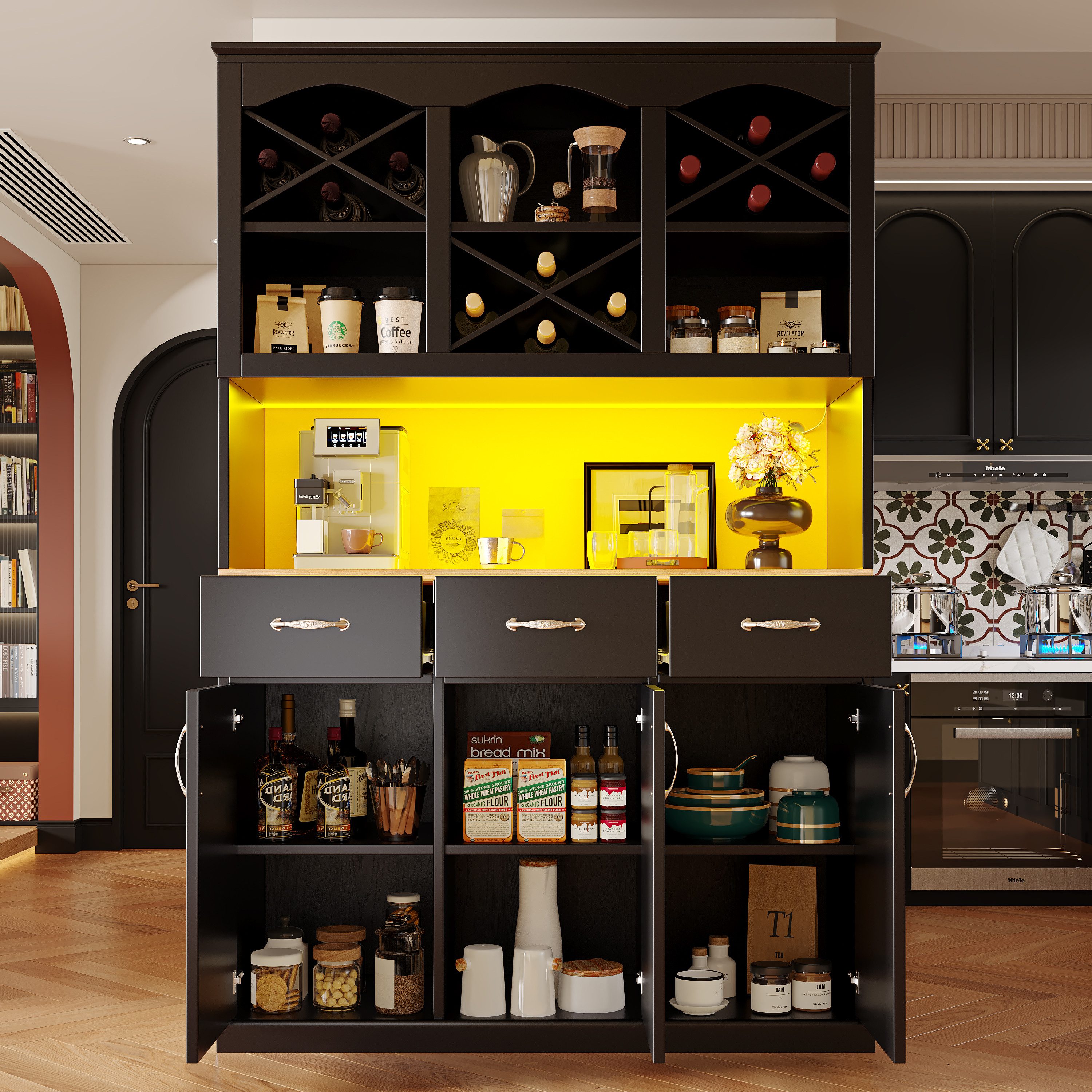 OKWISH Hochschrank Küchenschrank,Vitrinenschrank,Buffetschrank (Küchenschra günstig online kaufen