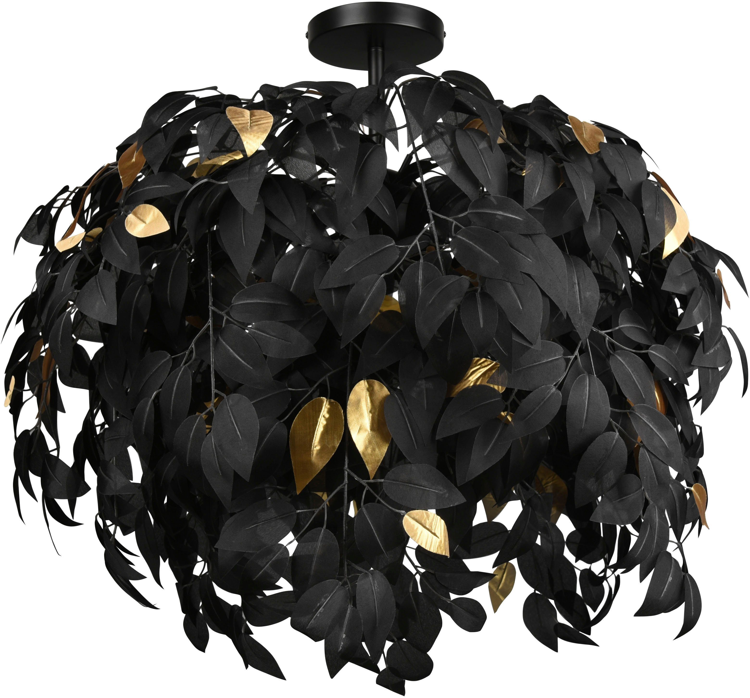 Reality Leuchten Deckenleuchte Leavy, ohne Leuchtmittel, warmweiß - kaltweiß, Deko Deckenlampe Blatt Design schwarz-gold, exkl 3xE14 max 28W, Ø 70cm