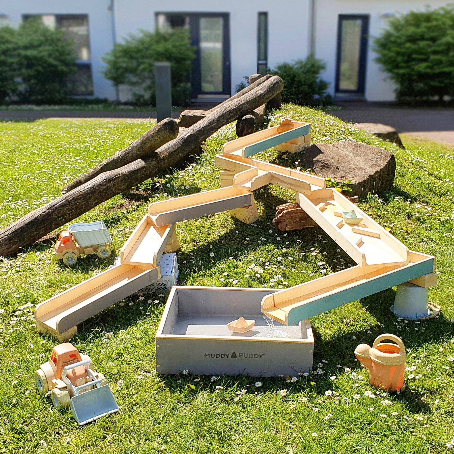 MUDDY BUDDY® Wasserbahn Aqua Traveller, (flexible Wasserbahn), inkl Auffangbecken, natur, wolkengrau - petrol