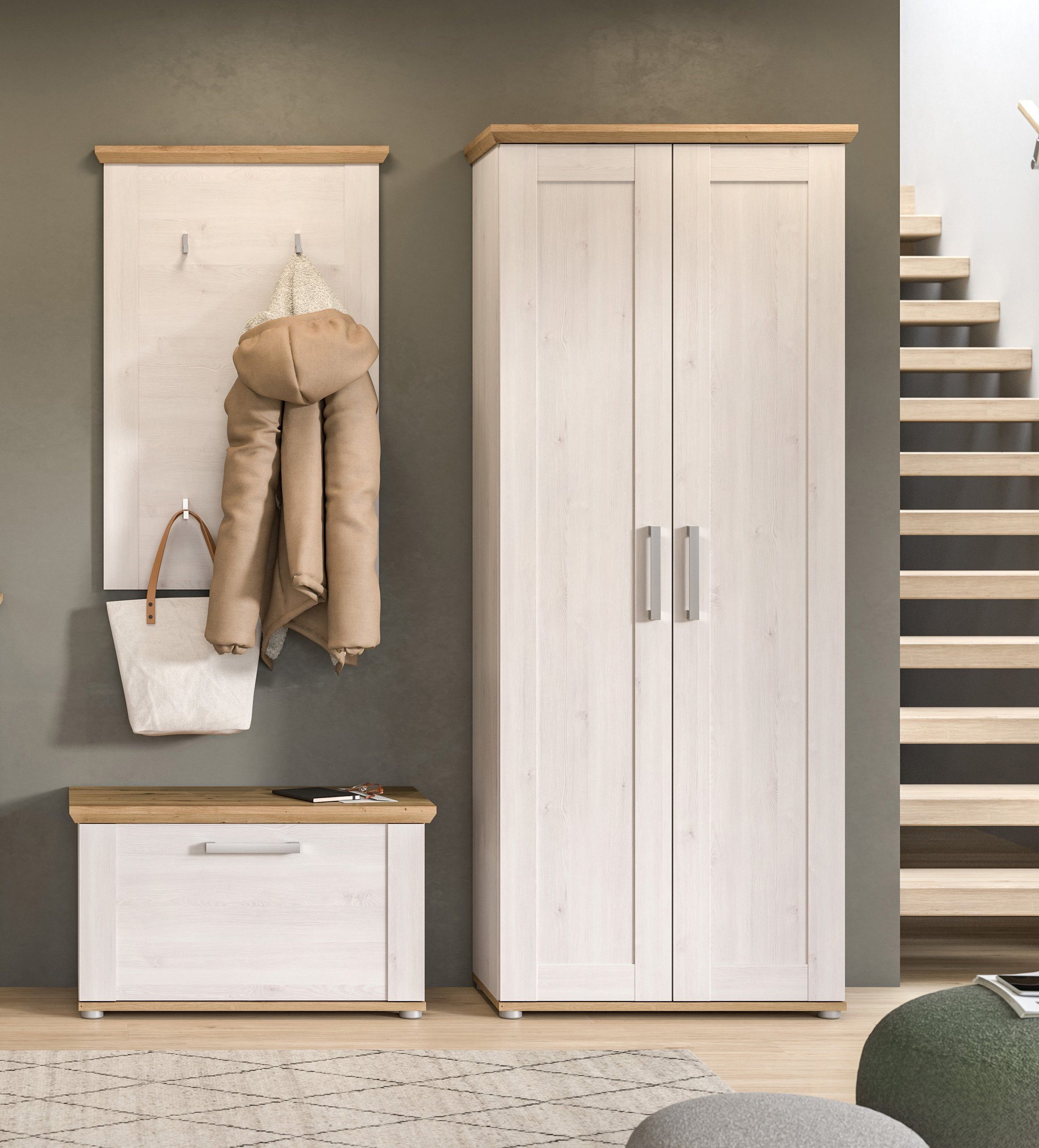 Newroom Garderoben-Set Sibiu Lärche 171 cm, Garderoben-Set Sibiu Lärche Flurmöbel Garderobenschrank Landhaus ...