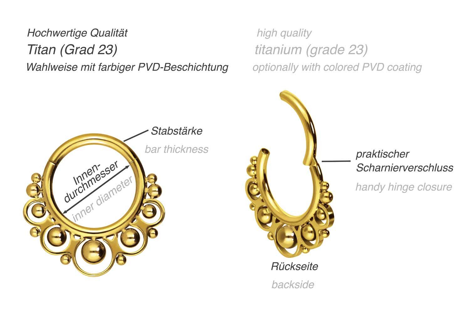 PIERCINGLINE Nasenpiercing Titan Segmentring Clicker ORIENTALISCHES DESIGN Ohrpiercing Septum (Clicker, 1-tlg), Ohrpiercing für Conch, Helix, Tragus, Daith, Lobe