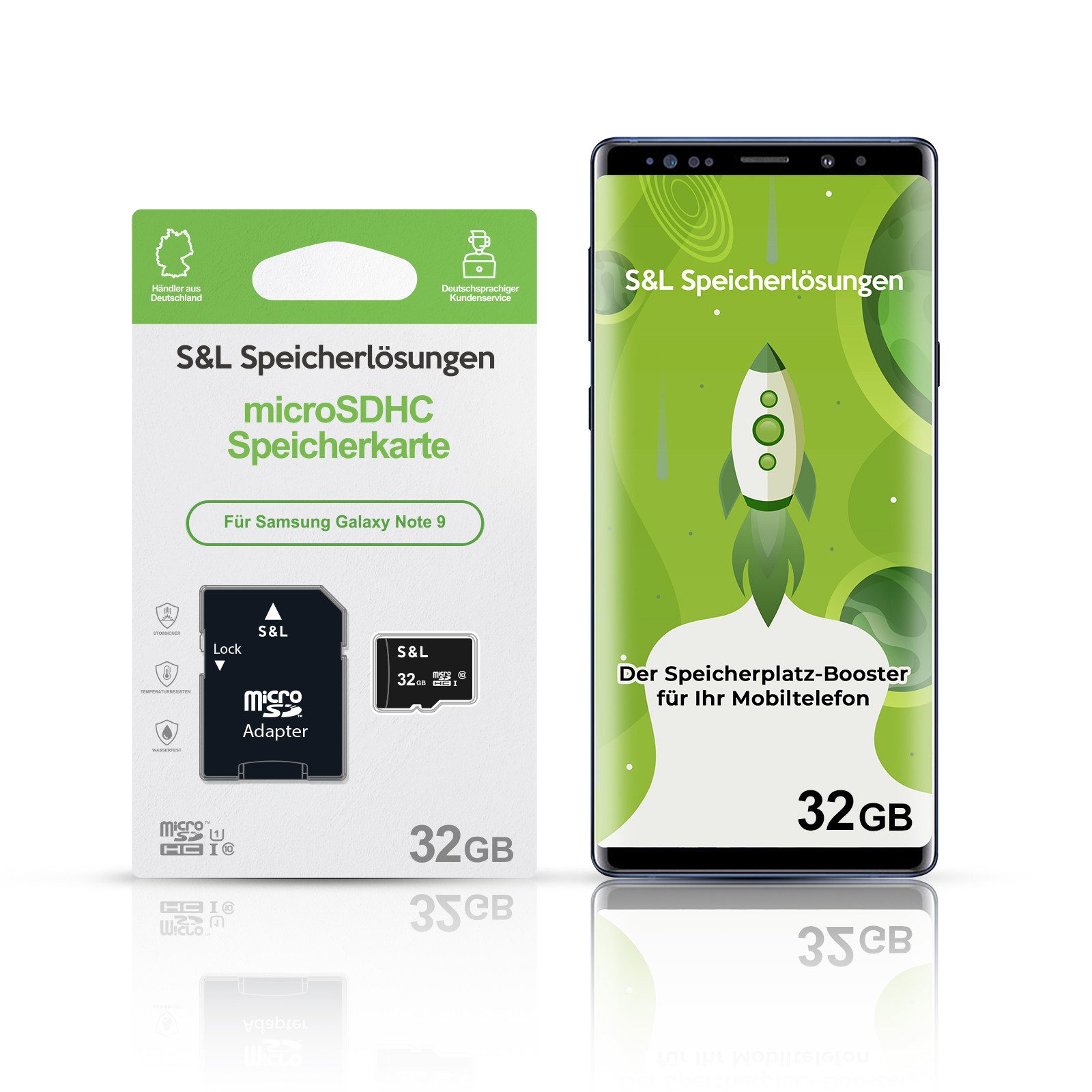 Tec-Expert microSD Karte S&L für Samsung Galaxy Note 9 Speicherkarte (32 GB, Class 10, microSDHC)