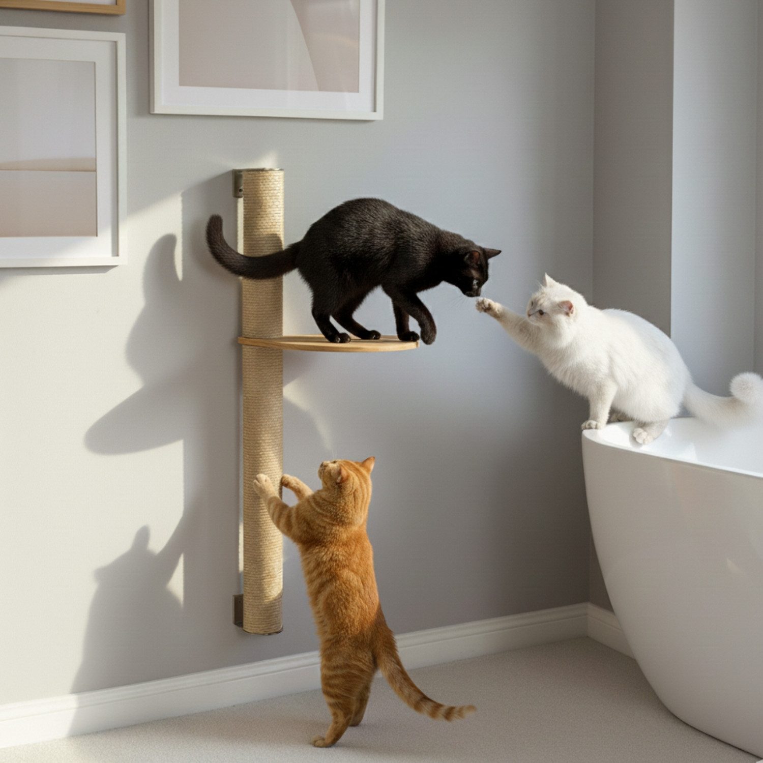 eyepower Kratzbaum zur Wandmontage - 96 cm Wandkratzbaum für Katzen mit 1 Bambus Plateau, Sistammstamm Wand - Katzenkratzbaum platzsparend - Kletterwand Katze