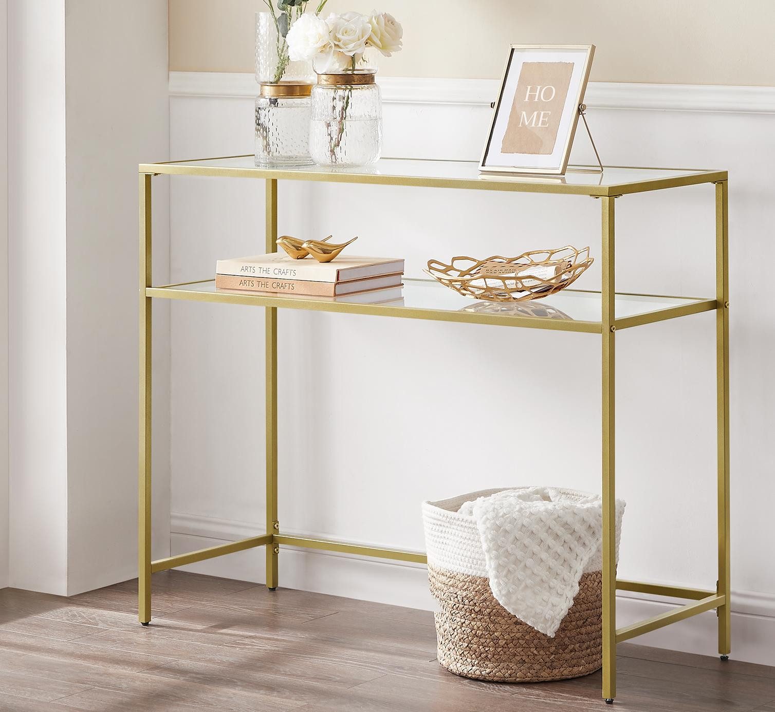 VASAGLE Konsolentisch, Beistelltisch, mit 2 Ablagen, Breite 100 cm, Hartglas