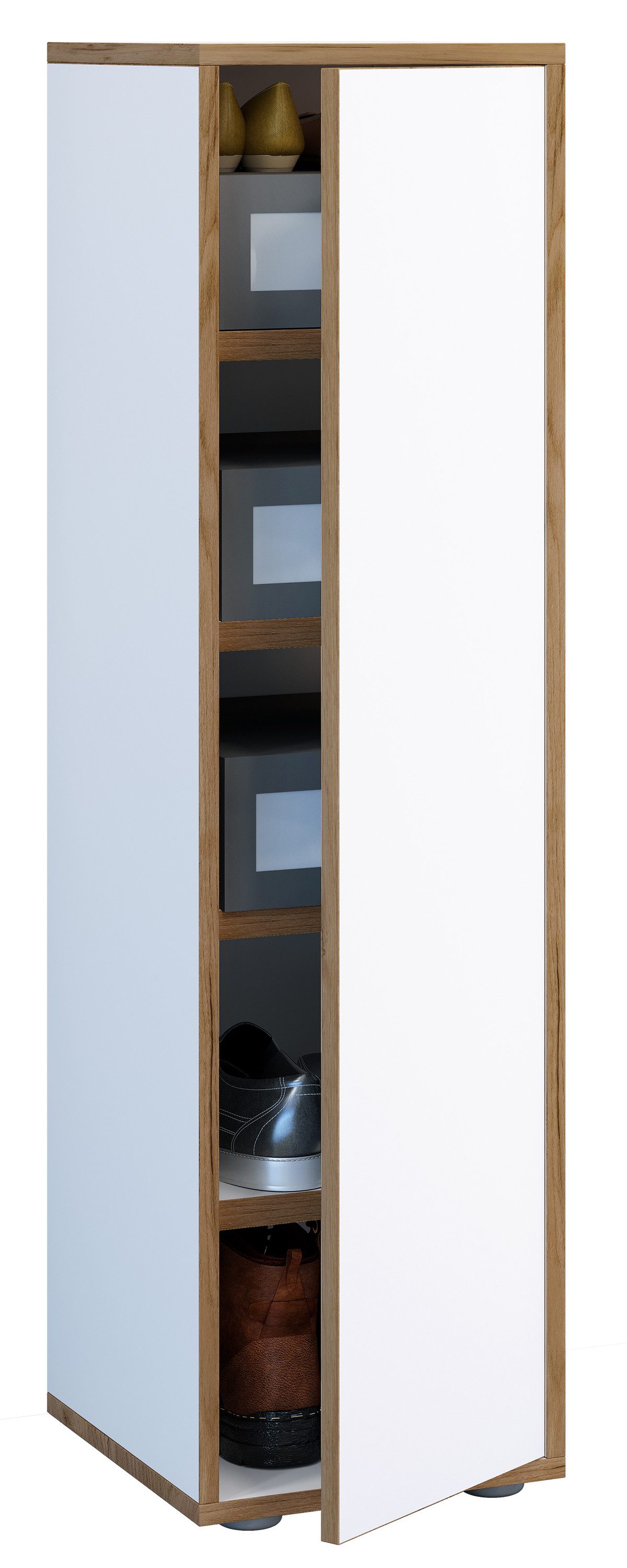 VCM Schuhschrank Salia B. 30 x T. 33 x H. 110 cm 1 Tür, 5 Fächer, Flurmöbel, platzsparend im Design