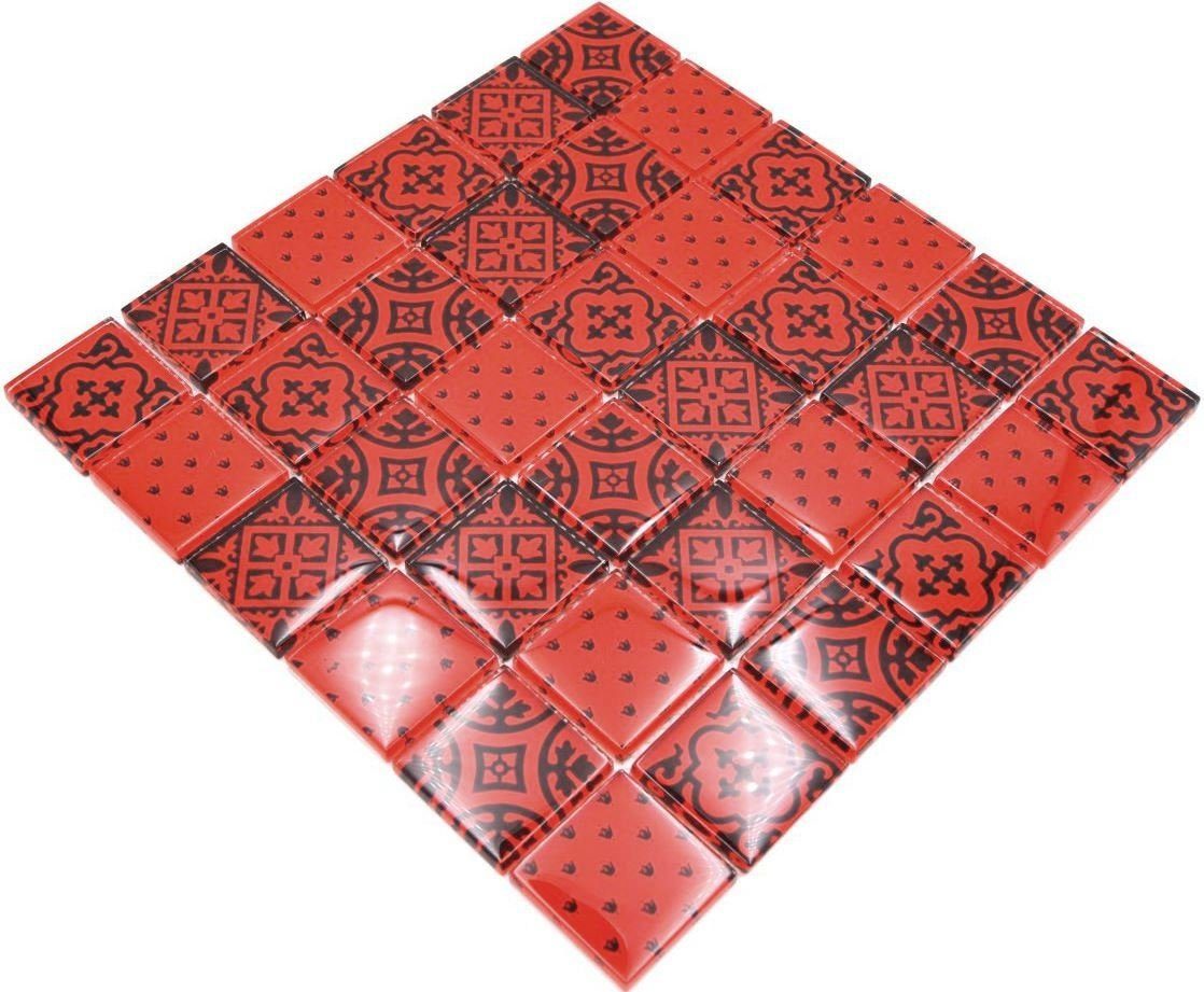Mosani Mosaikfliesen Glasmosaik Retro Vintage Ornamente Mosaikfliesen Optik rot