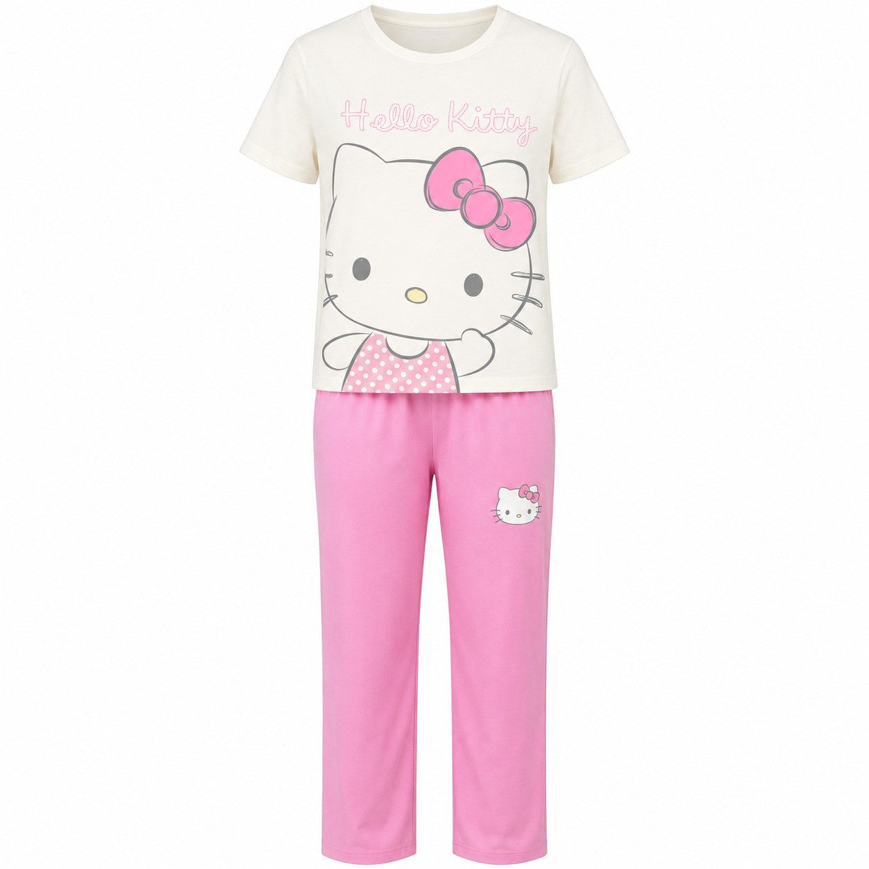 Hello Kitty Schlafanzug Hello Kitty Damen Pyjama Schlafanzug Hose Shirt S-XL 100% Baumwolle