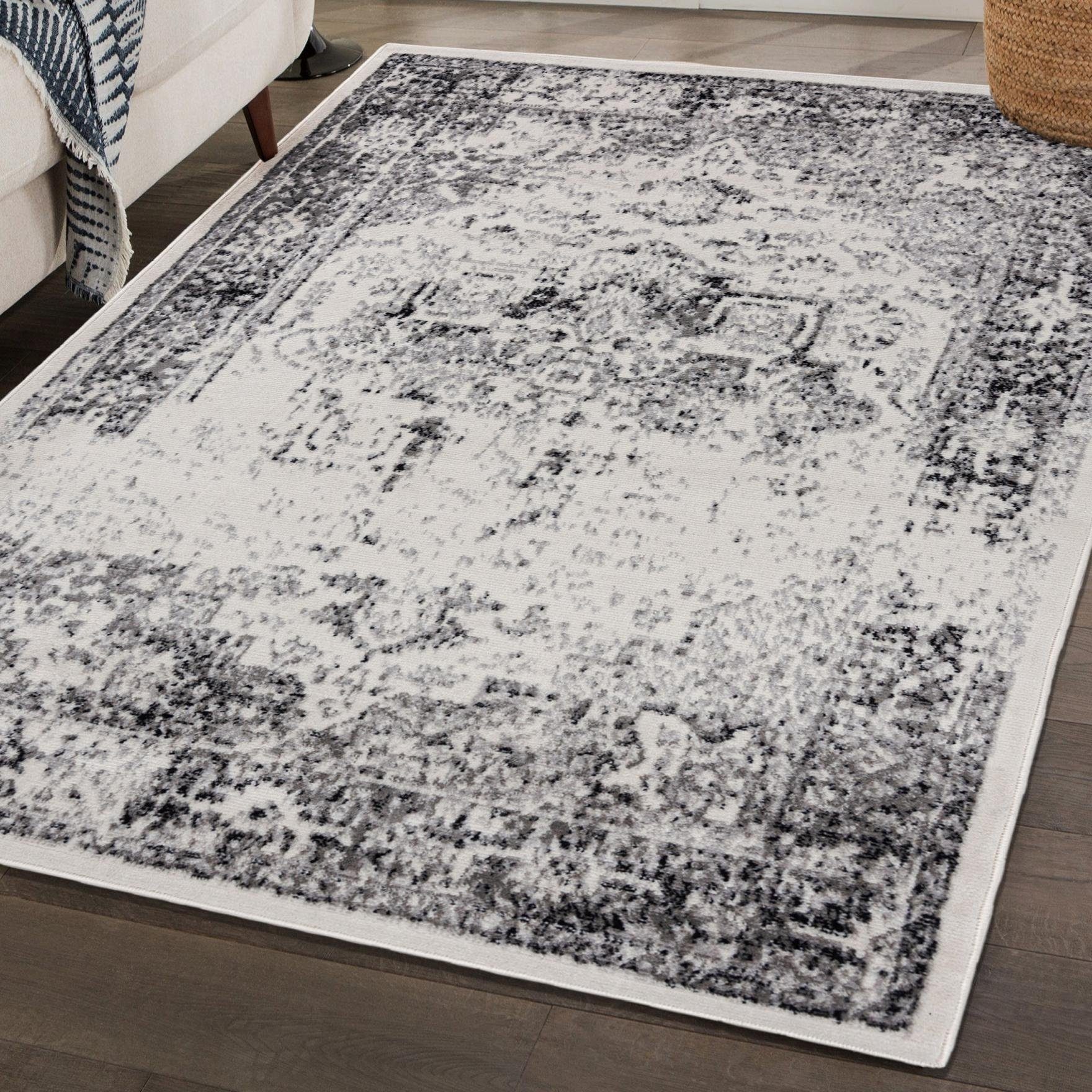 Designteppich Modern Teppich Vintage Grau - Weich, Pflegeleich, Mazovia, 80 x 150 cm, Geeignet für Fußbodenheizung, Höhe 7 mm, Kurzflor