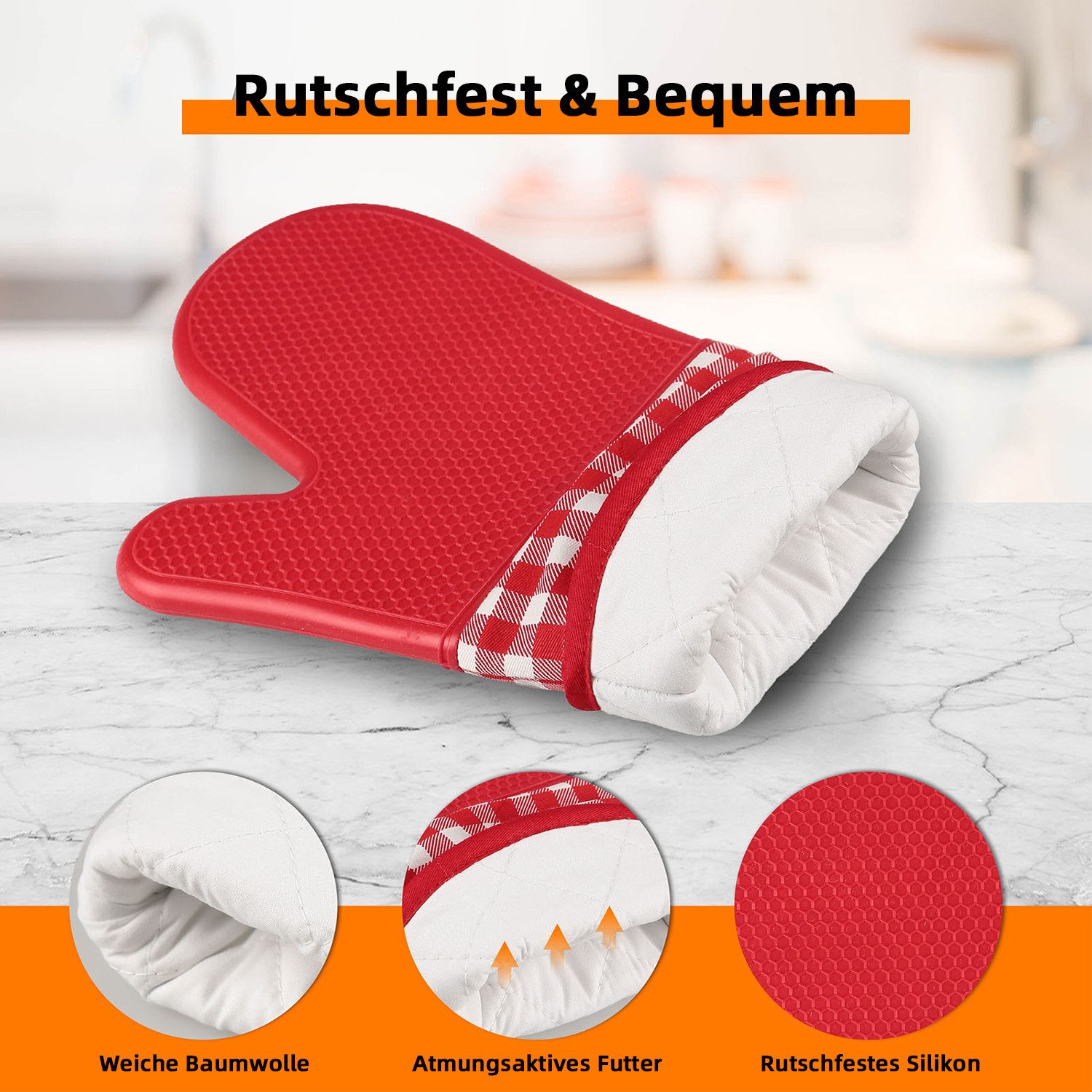 Lexzurn Topfhandschuhe Topflappen Ofenhandschuh 4er Set, 300℃ Hitzebeständi günstig online kaufen