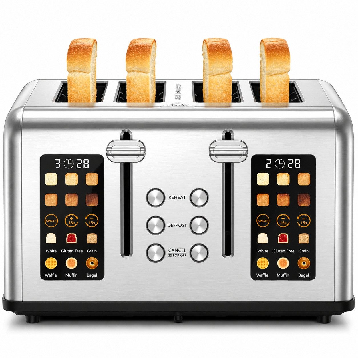Fofile Toaster 2/4 Scheiben LED Anzeige Abbruch-, Auftau- & Aufwärmfunktion, 4 kurze Schlitze, für 4 Scheiben, 1760 W, 1760W, 6 Bräunungsstufen & Brotsorten, Langschlitztoaster