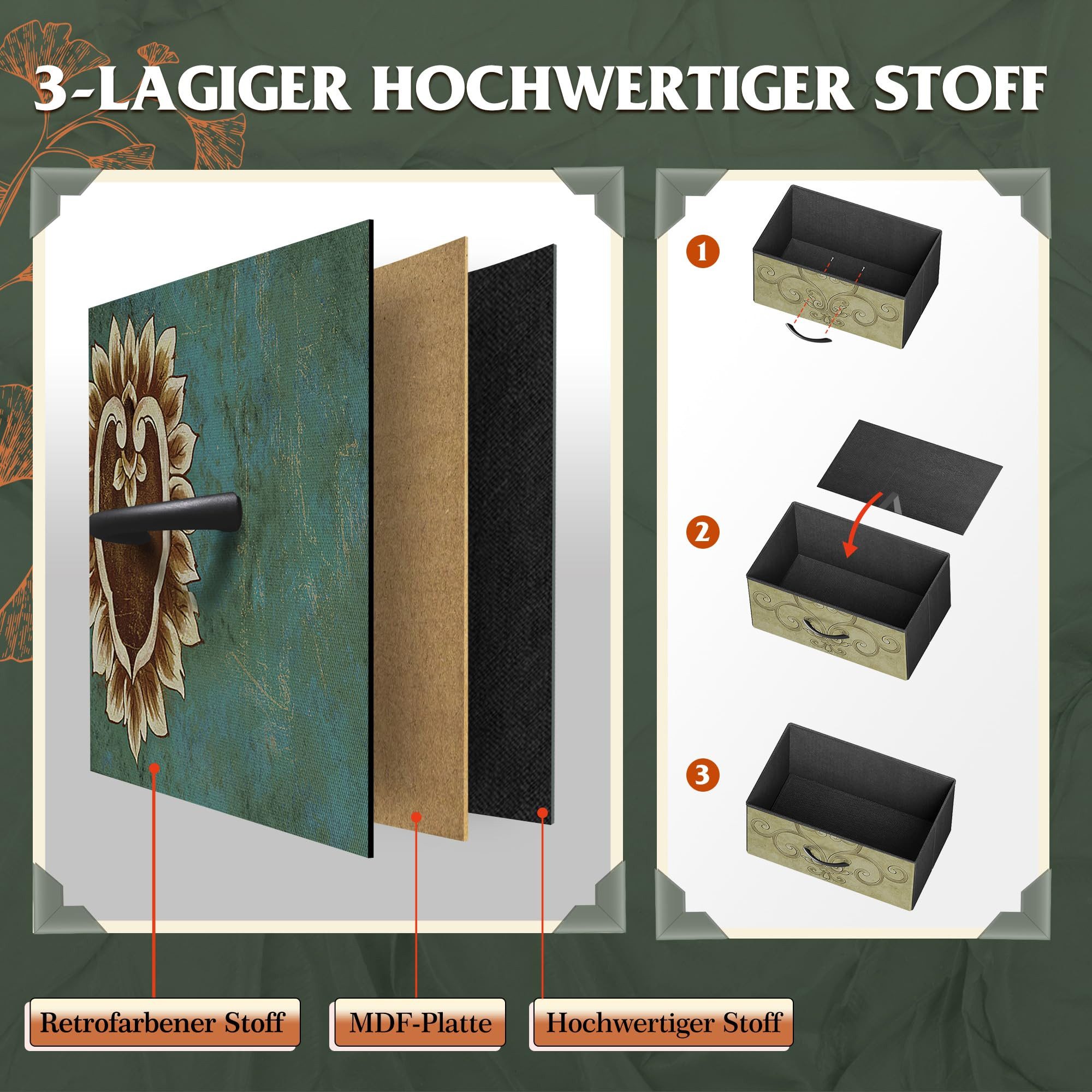 WLIVE Kommode mit 9 Stoffschubladen, Schubladenkommode 100 × 30 × 102 cm (mit 7 Stoffschubladen, Schubladenkommode mit Holzfront, Sideboard 100 cm im Vintage-Look), Stauraumkommode für Schlafzimmer, Wohnzimmer und Flur