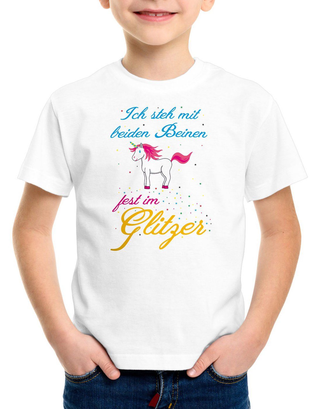 style3 PrintShirt Kinder TShirt Einhorn glitzer unicorn beide beine