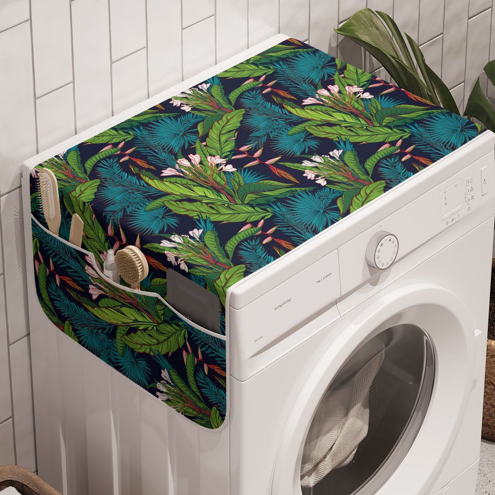 Abakuhaus Badorganizer Anti-Rutsch-Stoffabdeckung für Waschmaschine und Trockner, Blatt Tropische Dschungel-Muster