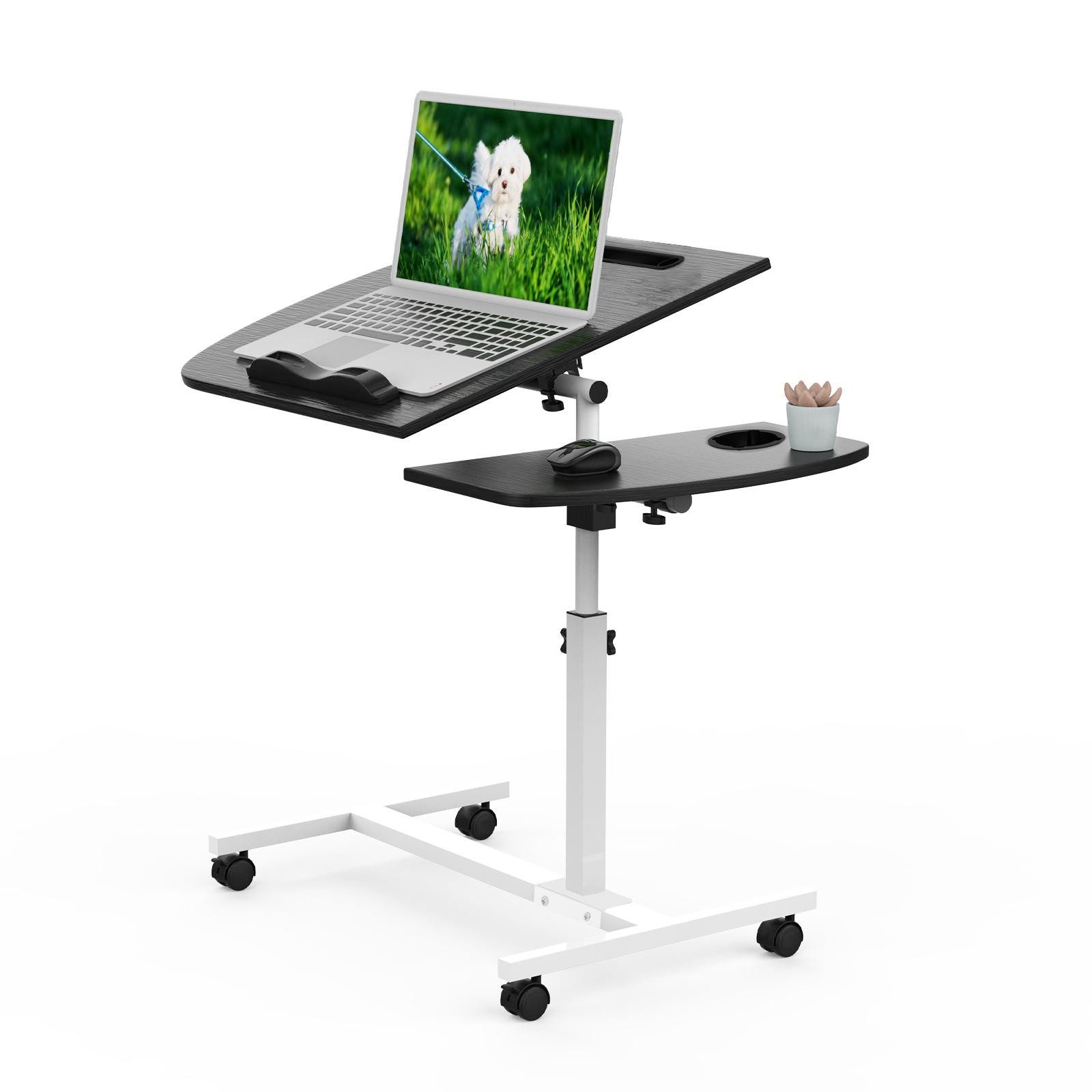 JEOBEST Computertisch Laptoptisch,Mobiler Beistelltisch Pflegetisch Höhenverstellbar 61-95cm, Laptopständer Holz mit Tablet Steckplatz, Stopperleisten+Becherhalter