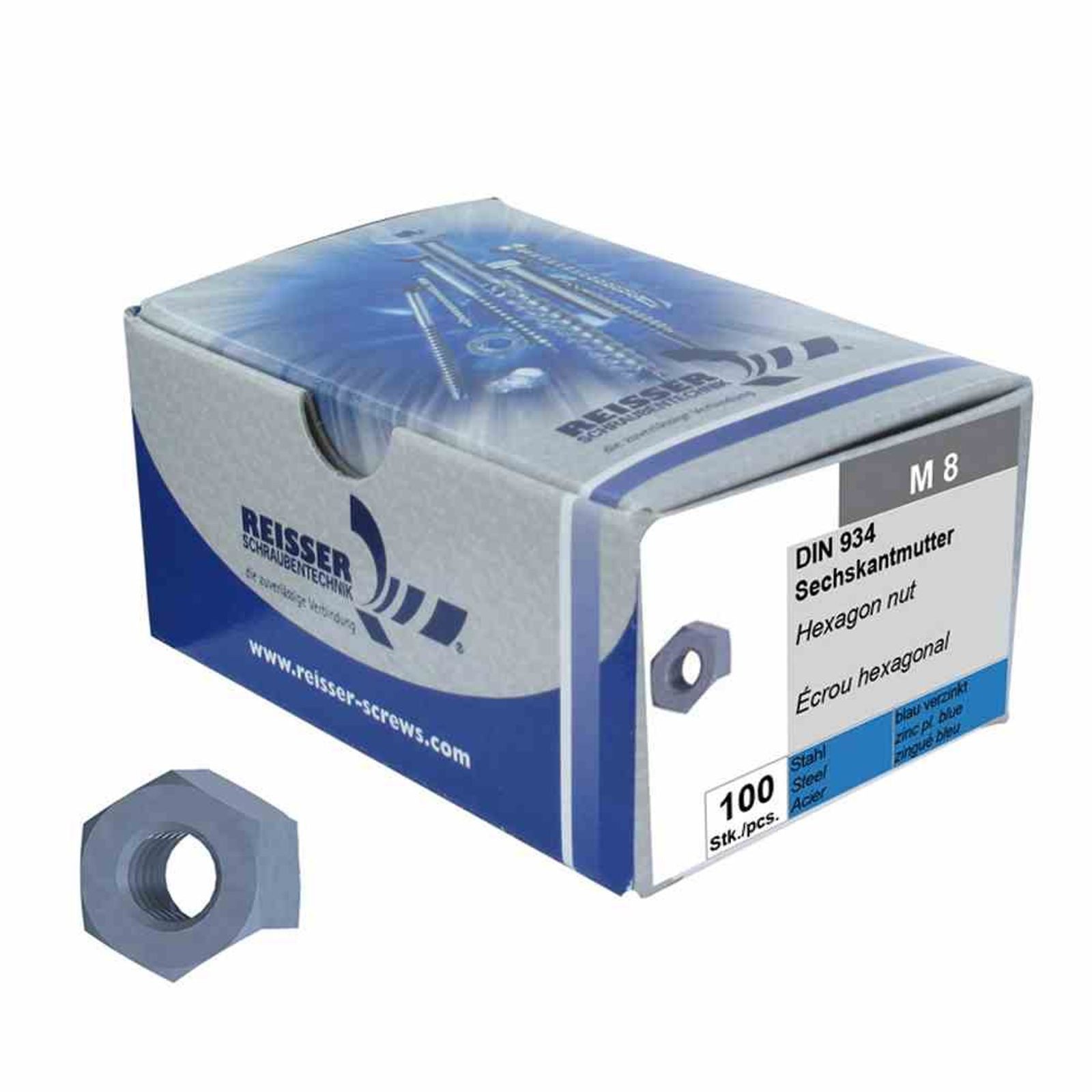REISSER-Schraubentechnik GmbH Sechskantmutter SB Sechskantmutter verzinkt, 4 mm Paket 100 Stück Stahl, verzinkt, bla