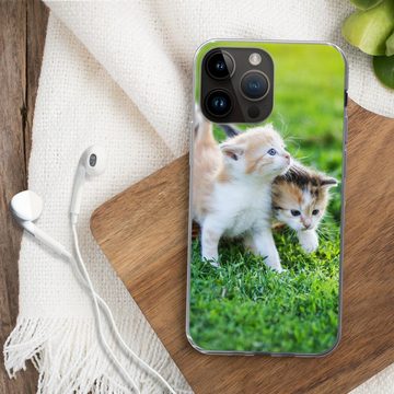 MuchoWow Handyhülle Kätzchen - Katze - Korb - Mädchen - Kinder - Jungen - Kinder, Handyhülle Telefonhülle Apple iPhone 14 Pro Max