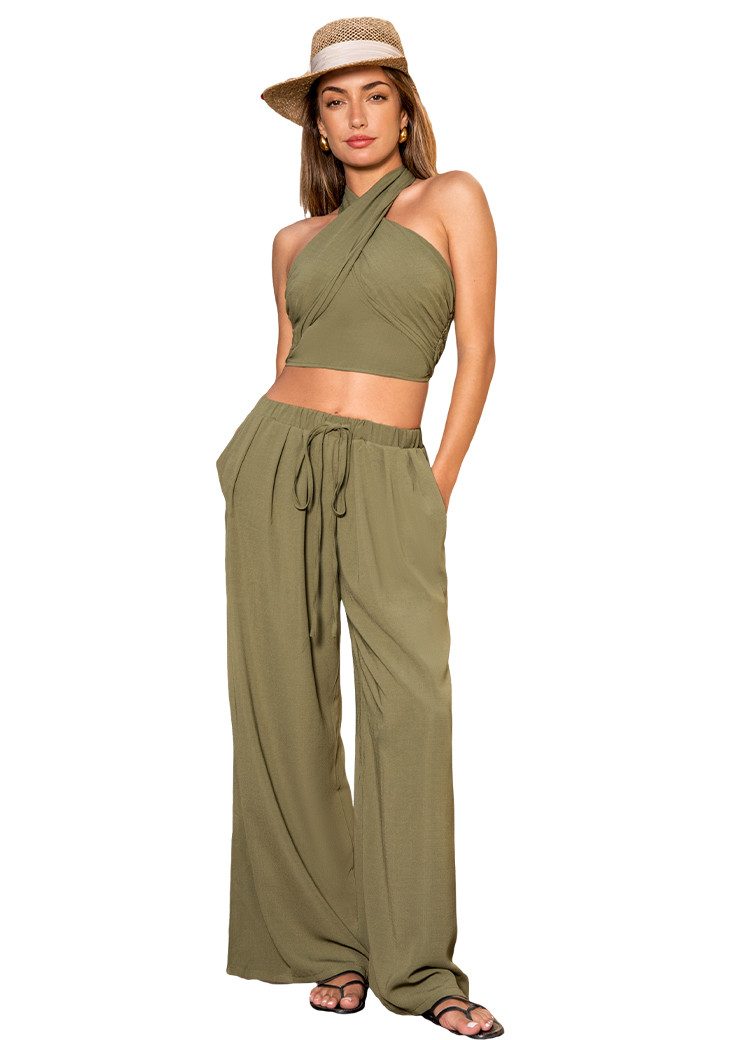 Cupshe Top & Hose Zweiteiliges Neckholder-Tanktop und weites Bein (Set, Oberteil + Hose)