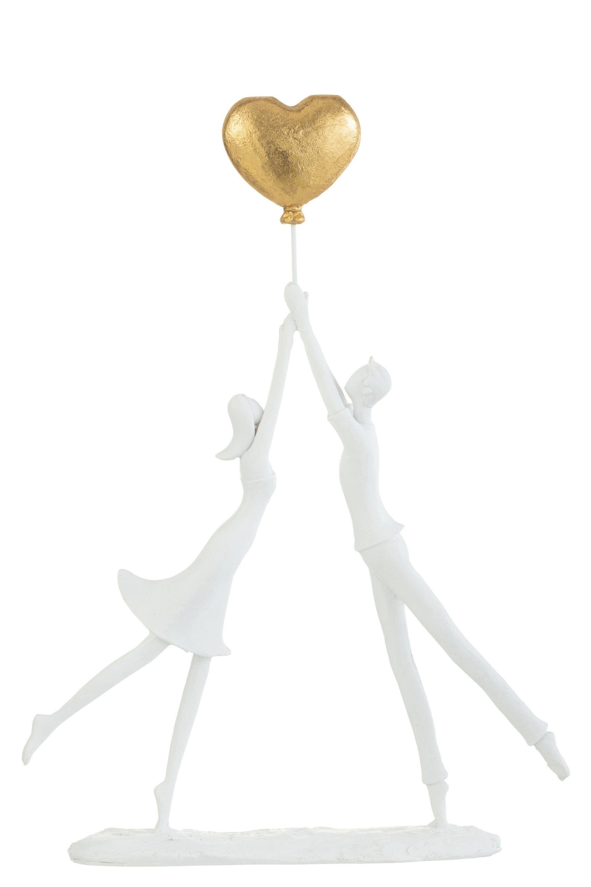 J-line Dekoobjekt Elegantes Paar mit goldenem Herzballon - Handgefertigte Resin Skulptur