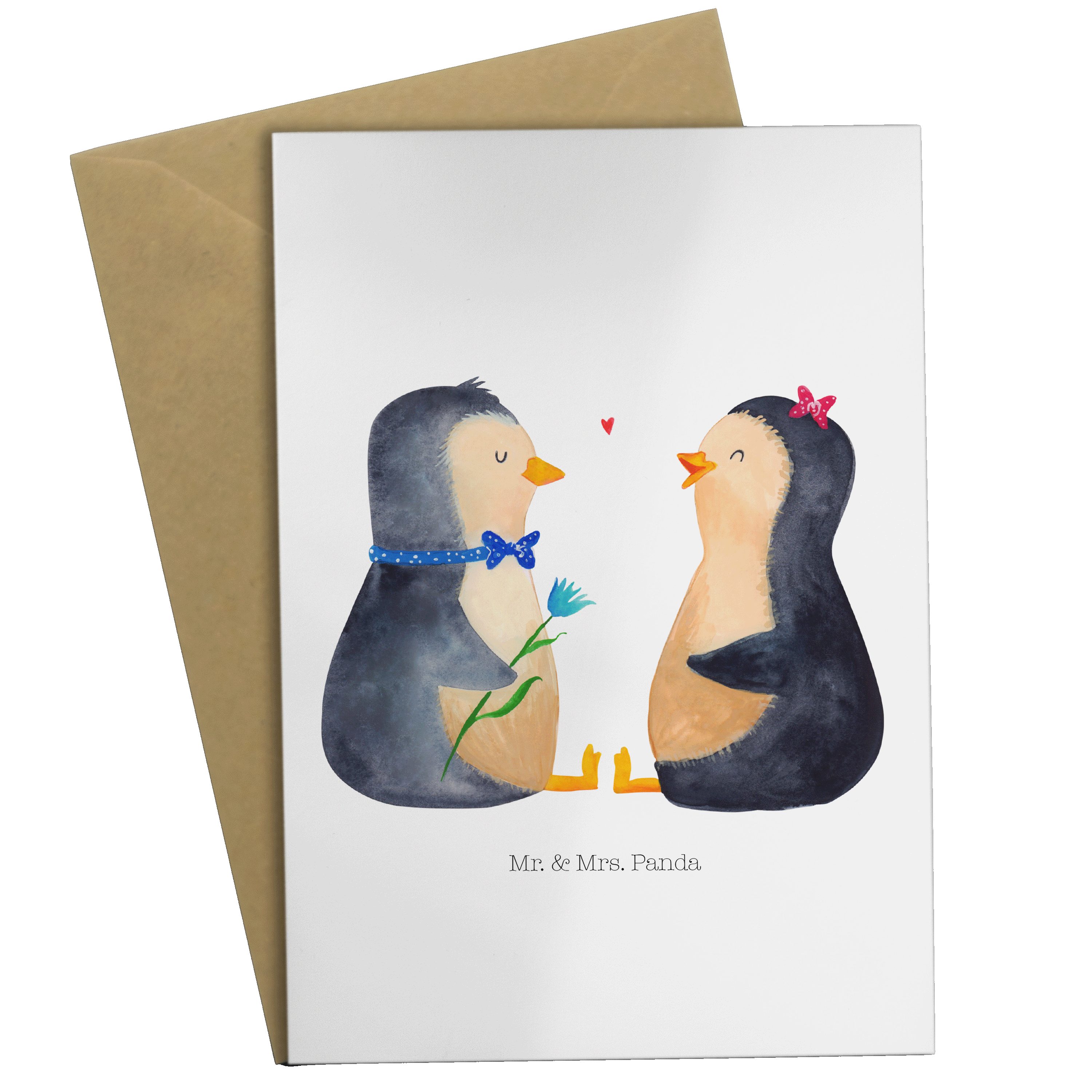 Mr. & Mrs. Panda Grußkarte Pinguin Pärchen - Weiß - Geschenk, Liebespaar, große Liebe, Geburtsta