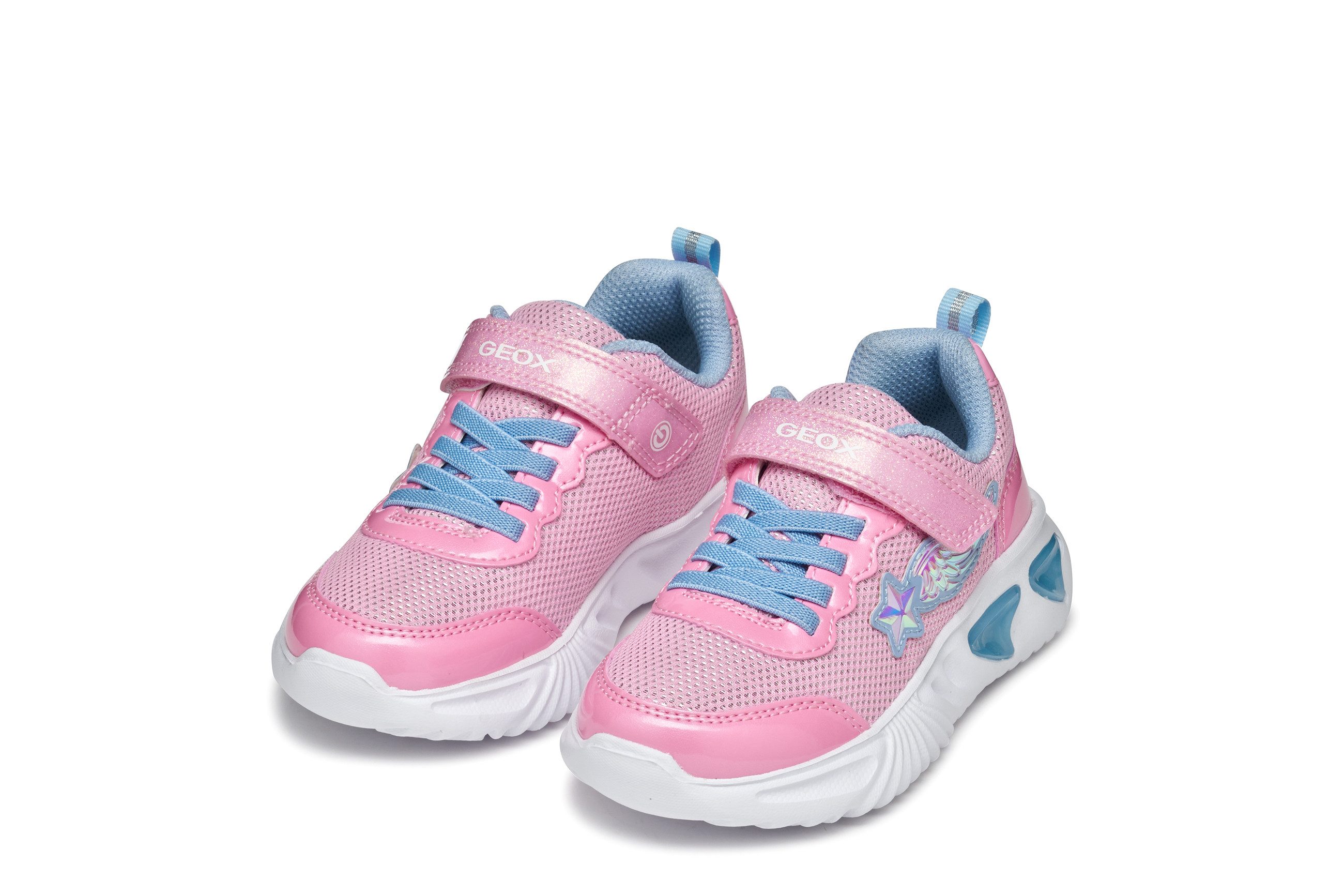 Geox J ASSISTER GIRL Sneaker Halbschuh, Freizeitschuh mit Klettverschluss und Blinkfunktion