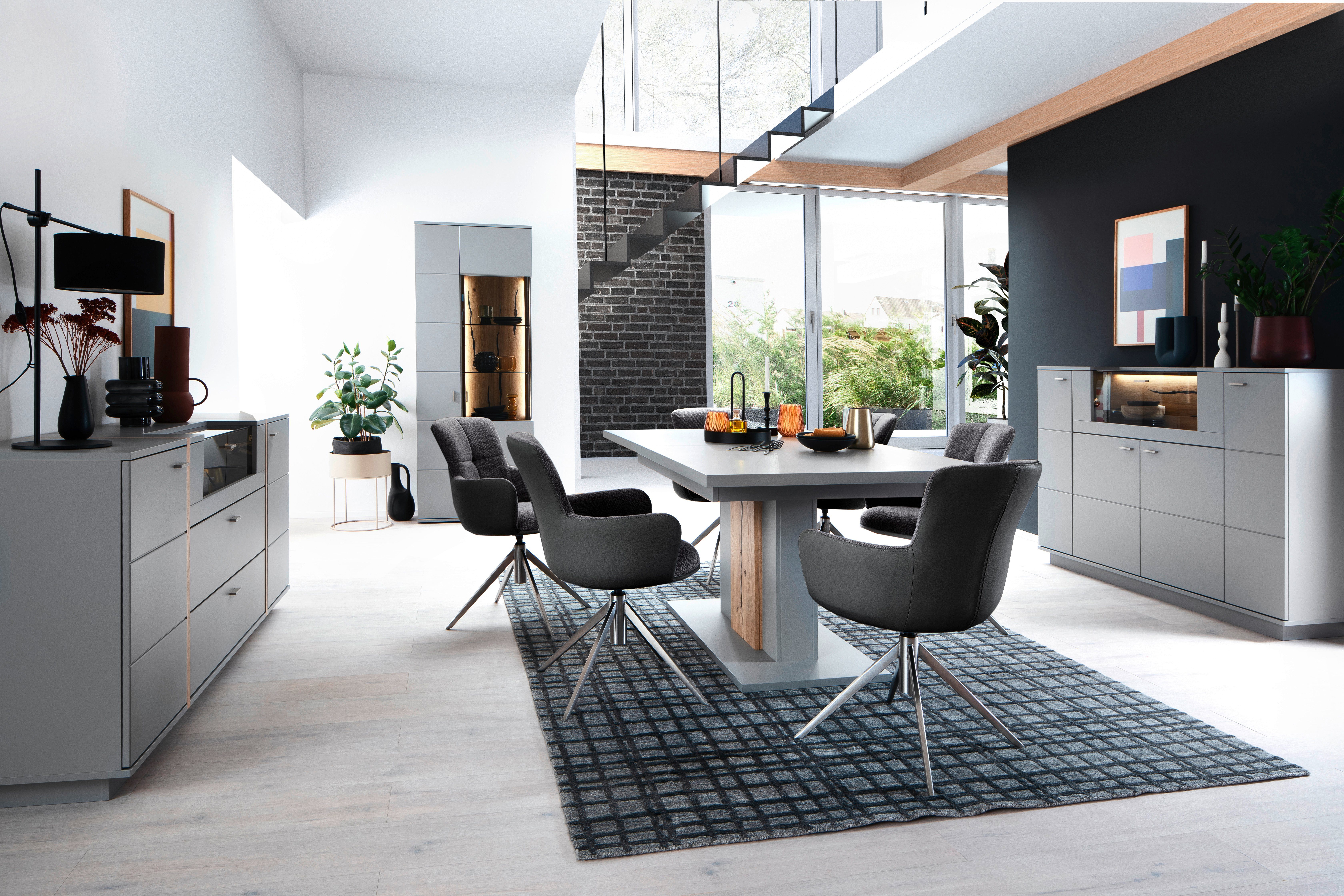 MCA furniture Esszimmerstuhl Mecana 120 Edelstahl Materialmix, Set bis mit 2er gebürstet Stuhl | 2 Nivellierung, Antrazit 360° drehbar kg | (Set, Antrazit St)