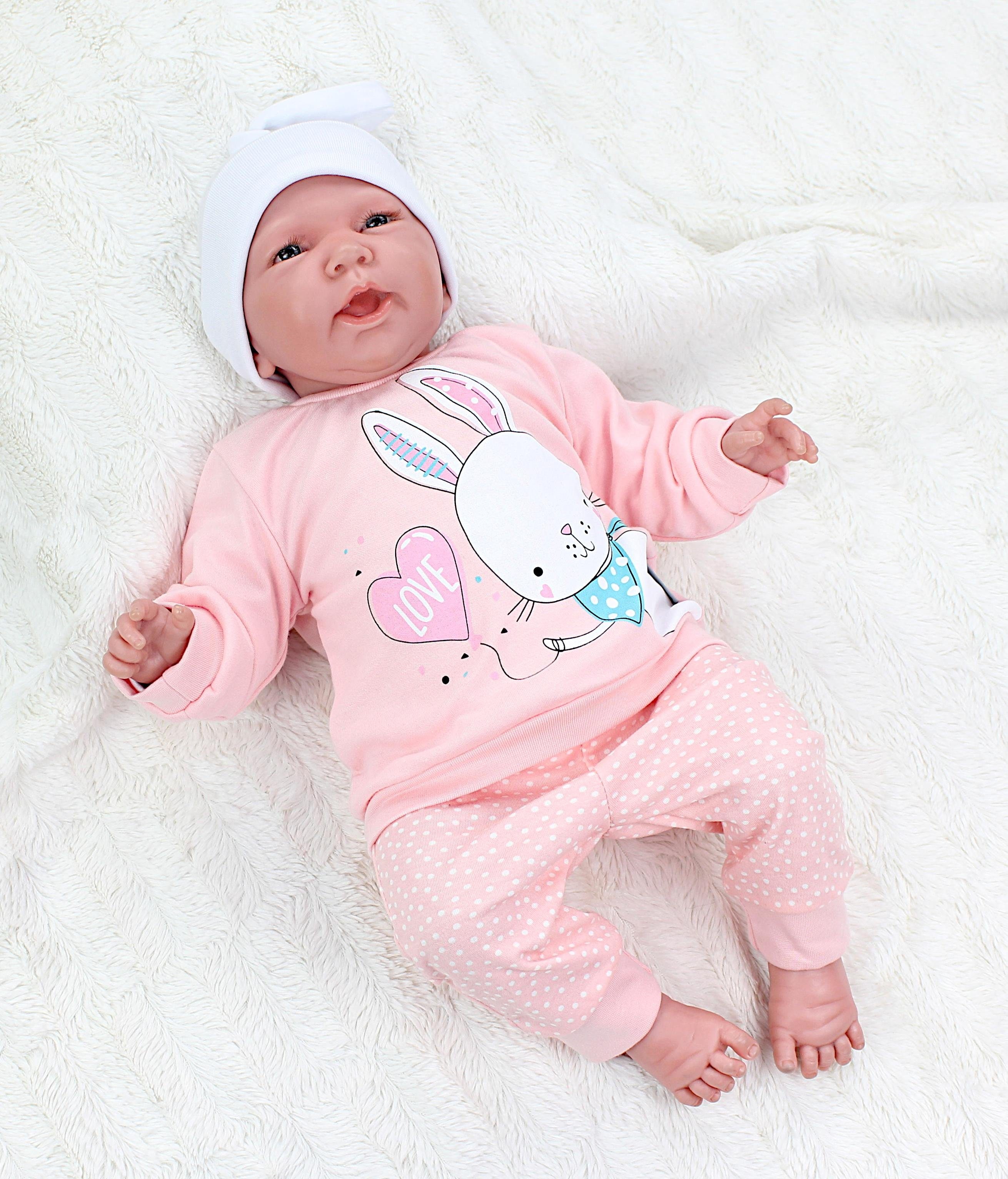 TupTam / Spruch 2teilig Mädchen Baby Punkte Love Erstausstattungspaket Babyhose Kaninchen Babykleidung Langarmshirt Aprikose mit