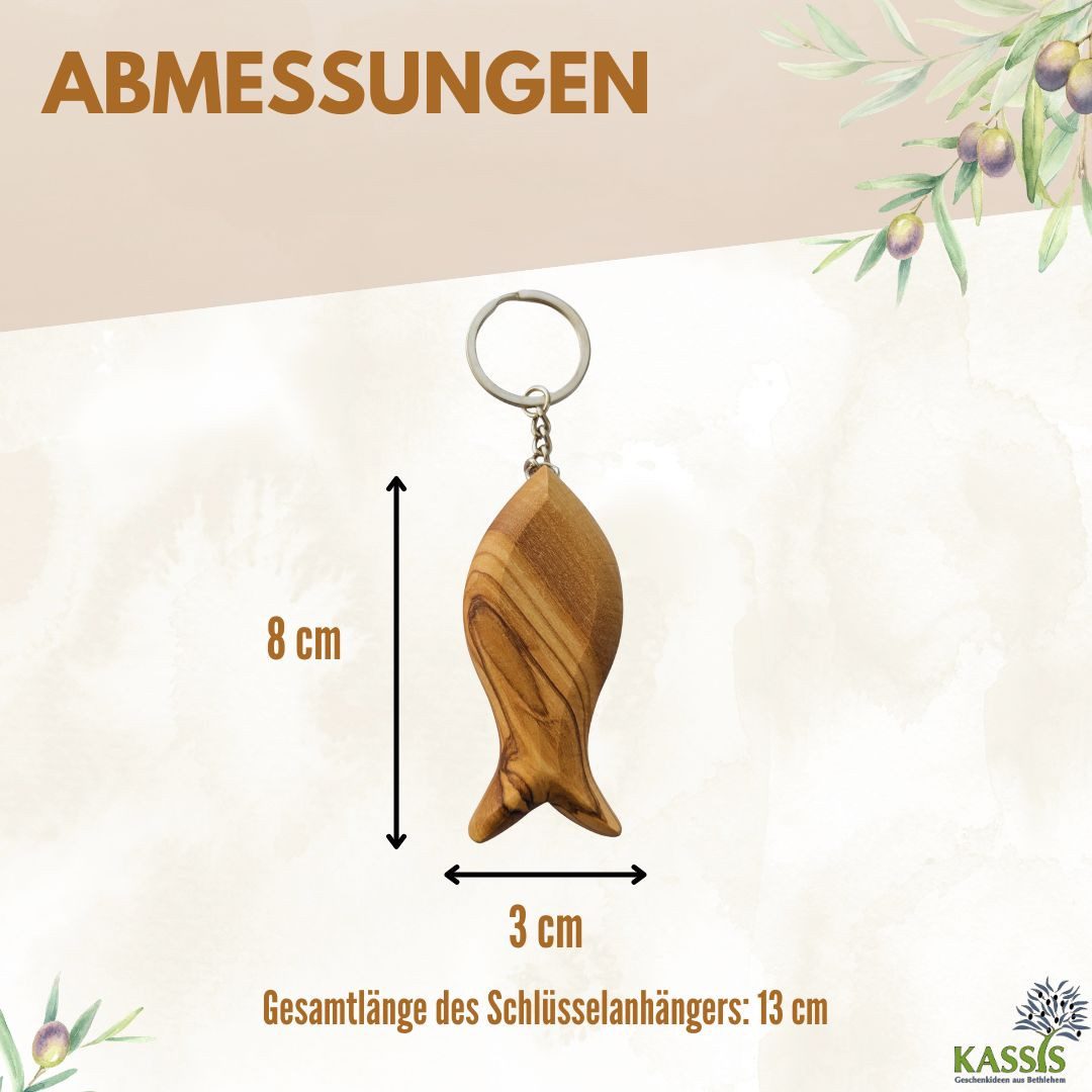 Kassis Geschenkartikel Schlüsselanhänger Olivenholz Schlüsselring Fisch Handschmeichler Glücksbringer Talisman, handgefertigt in Bethlehem, Geschenk zu mehreren Anlässen