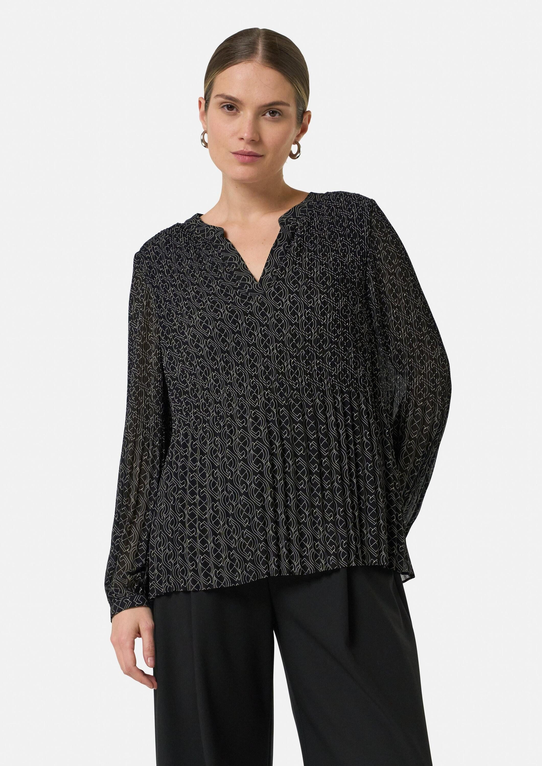 comma Langarmbluse Bluse Plissierte Bluse aus Chiffon mit Logomuster günstig online kaufen