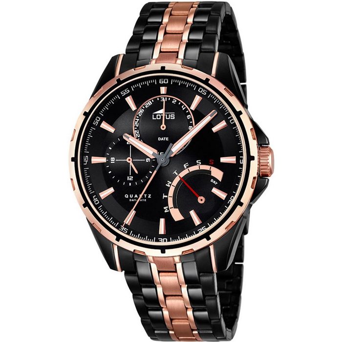 Lotus Multifunktionsuhr Lotus Herren Uhr L18207/1 Edelstahl (Armbanduhr) Herren Armbanduhr rund groß (ca. 43mm) Edelstahlarmband schwarz kupfer