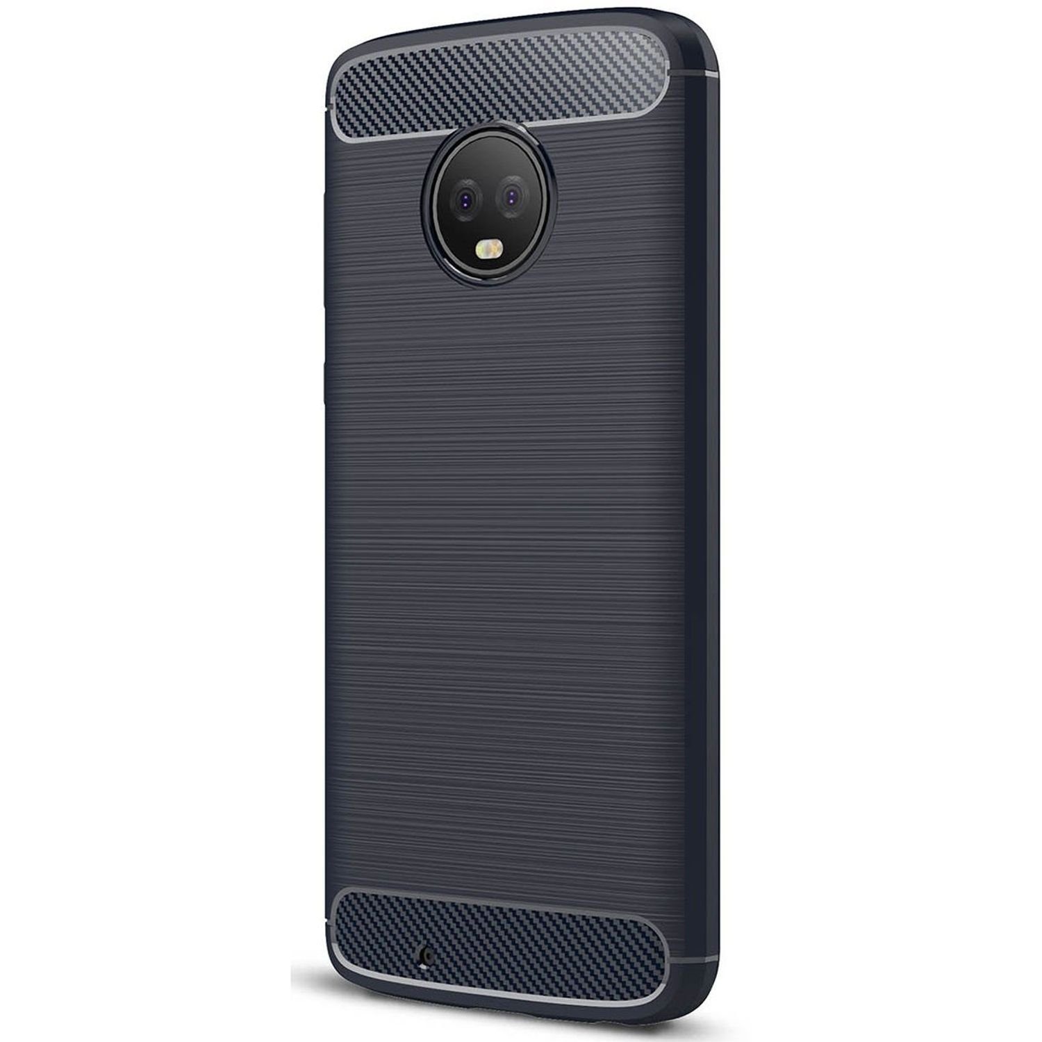König Design Handyhülle Motorola Moto G6, Motorola Moto G6 Handyhülle  Carbon Optik Backcover Blau