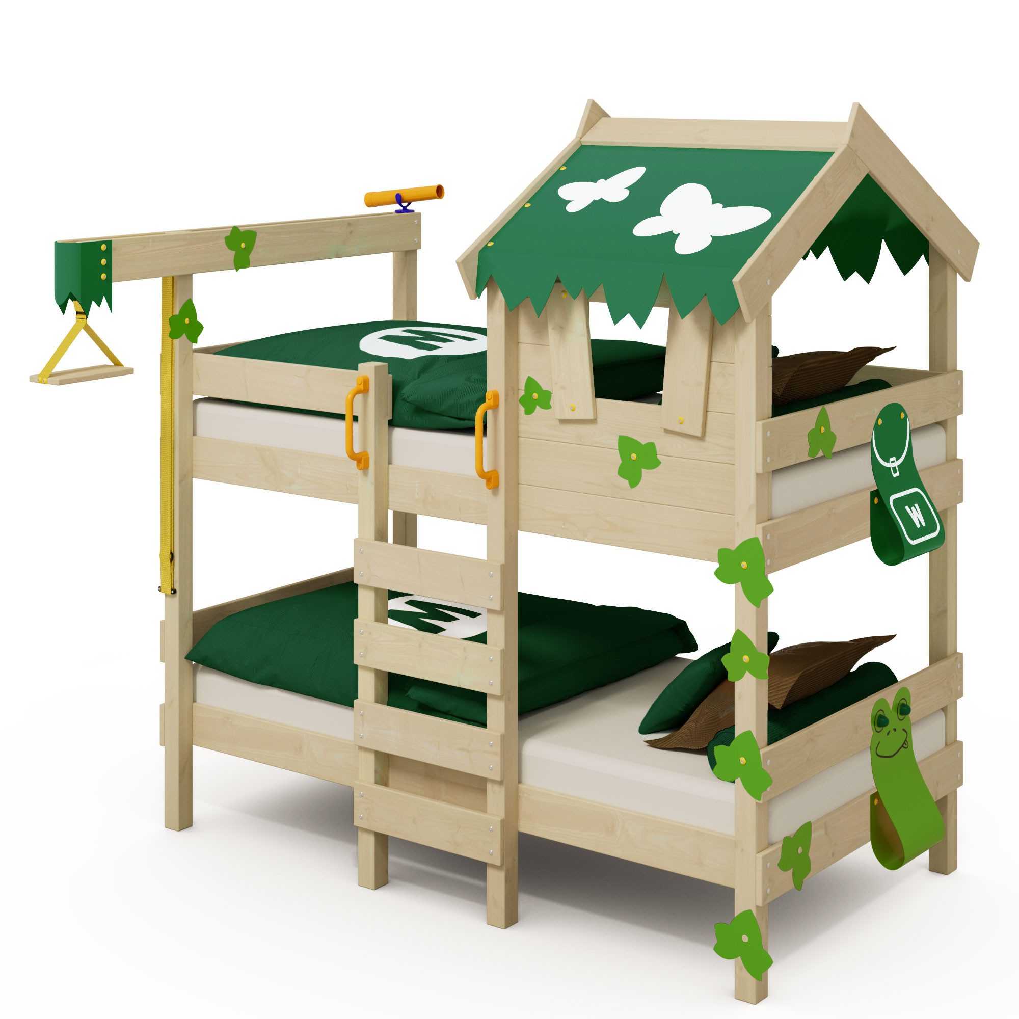 Wickey Kinderbett Crazy Ivy Etagenbett 90x200 aus Massivholz mit Dach und Leiter (Holzpaket aus Pfosten und Brettern, Spielbett für Kinder), Massivholzbrett