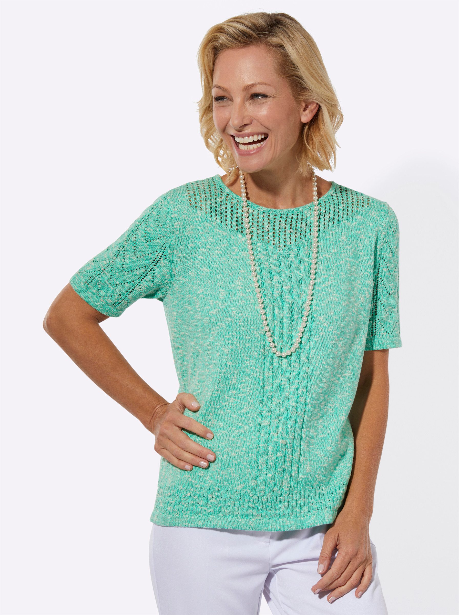 Witt Strickpullover Ajour-Pullover Kurzarm Ajour