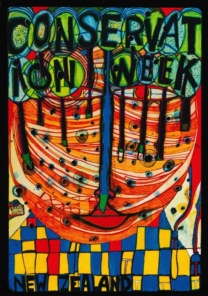 Hundertwasser ZEALAND" "CONSERVATION - Postkarte WEEK Kunstkarte NEW